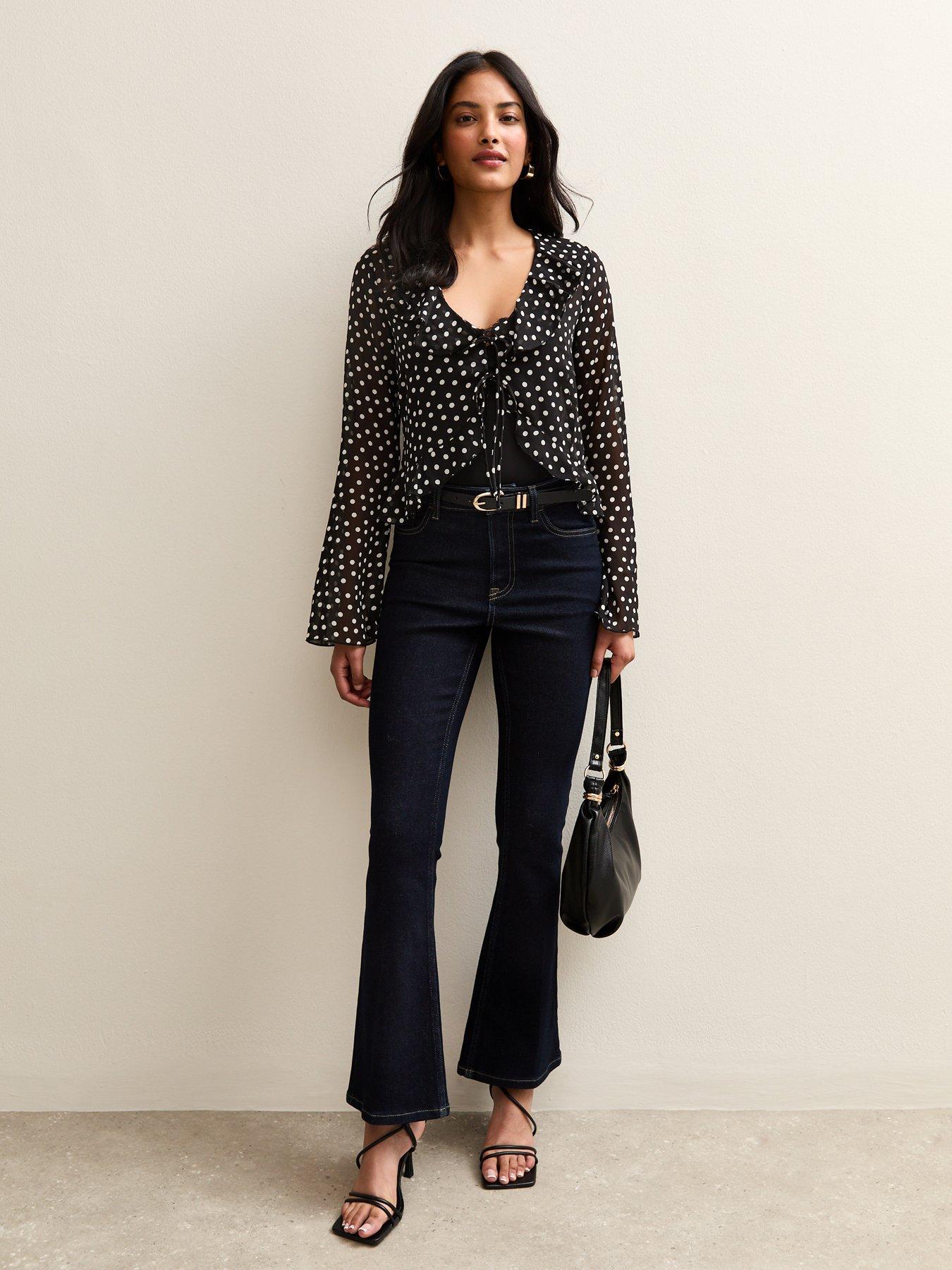 Image 3 of 5 of New Look Black Polka Dot Chiffon Tie Front Blouse