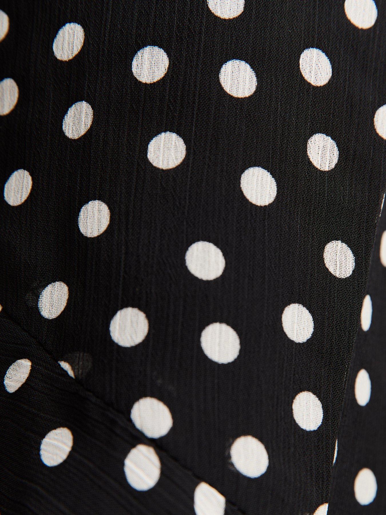 Image 5 of 5 of New Look Black Polka Dot Chiffon Tie Front Blouse