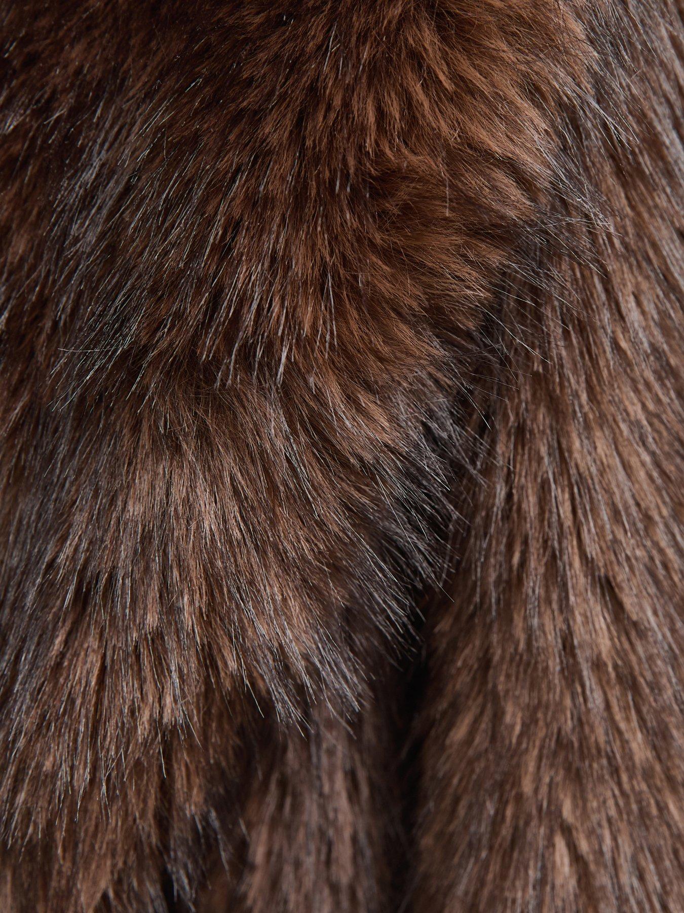 Image 6 of 6 of New Look Dark Brown Faux Fur Longline Coat