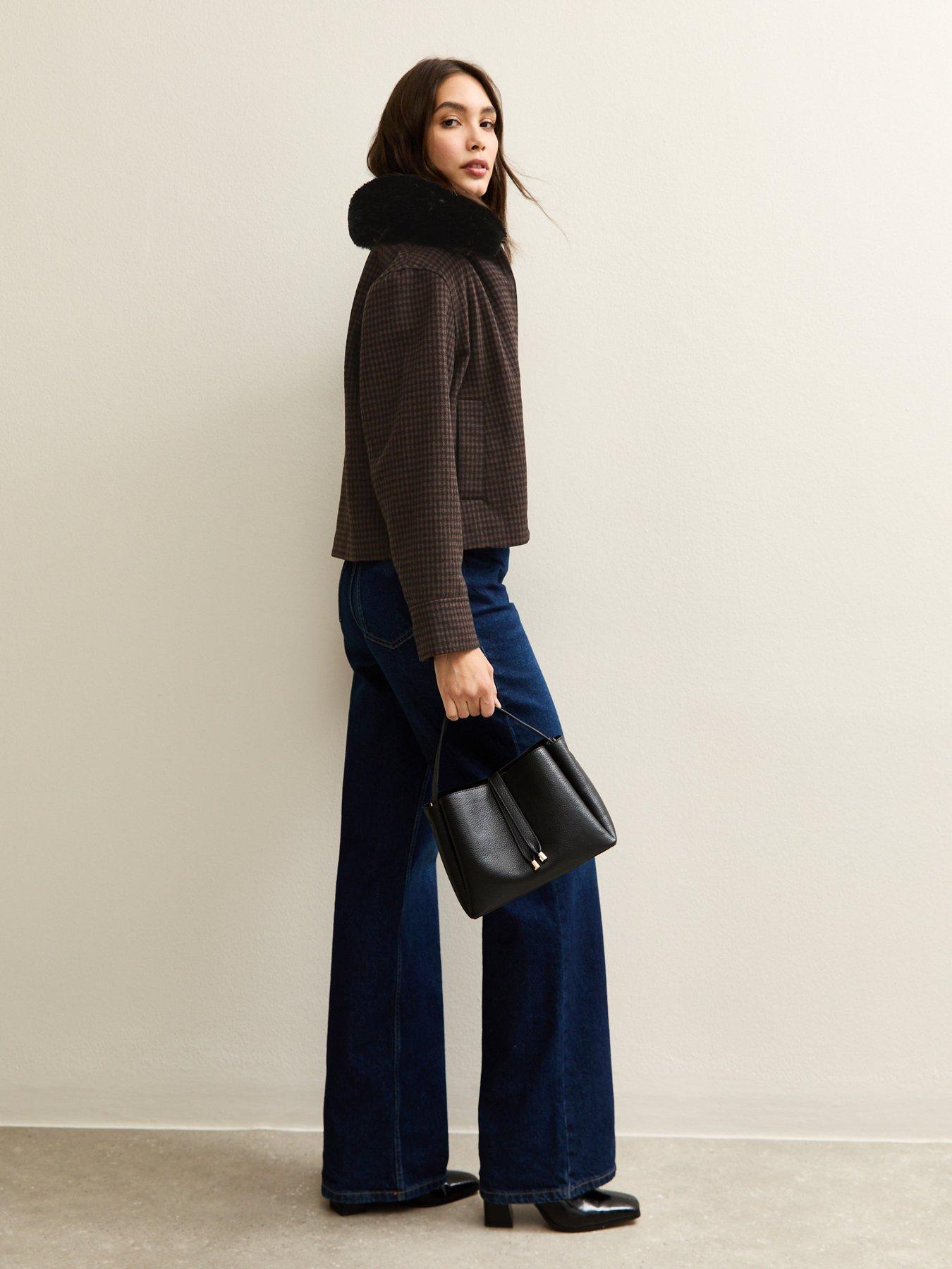 new-look-brown-faux-fur-collar-check-jacketoutfit