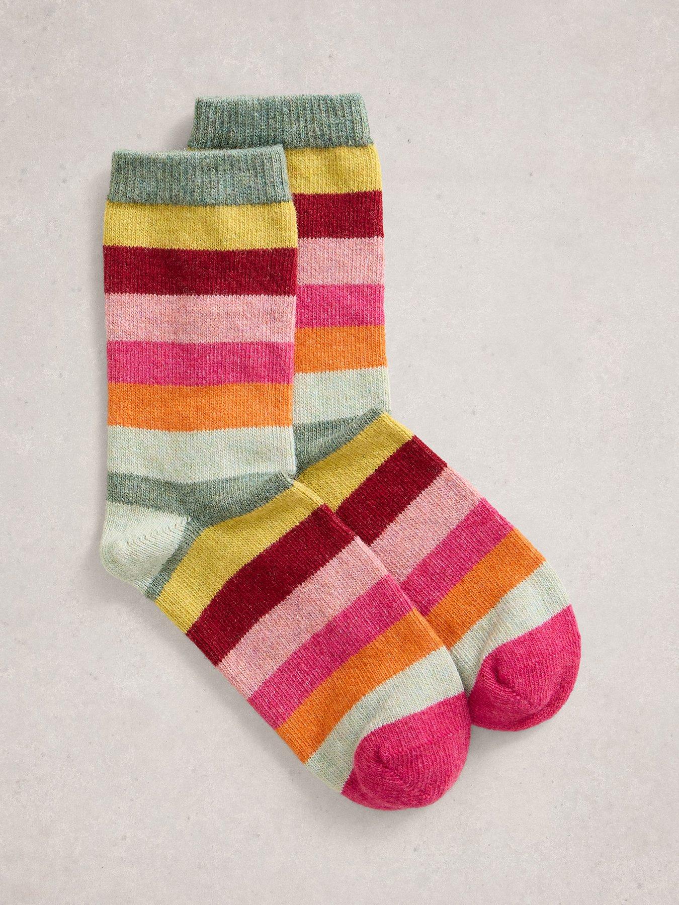 Image 1 of 2 of White Stuff Block Stripe Wool Sock - Pink