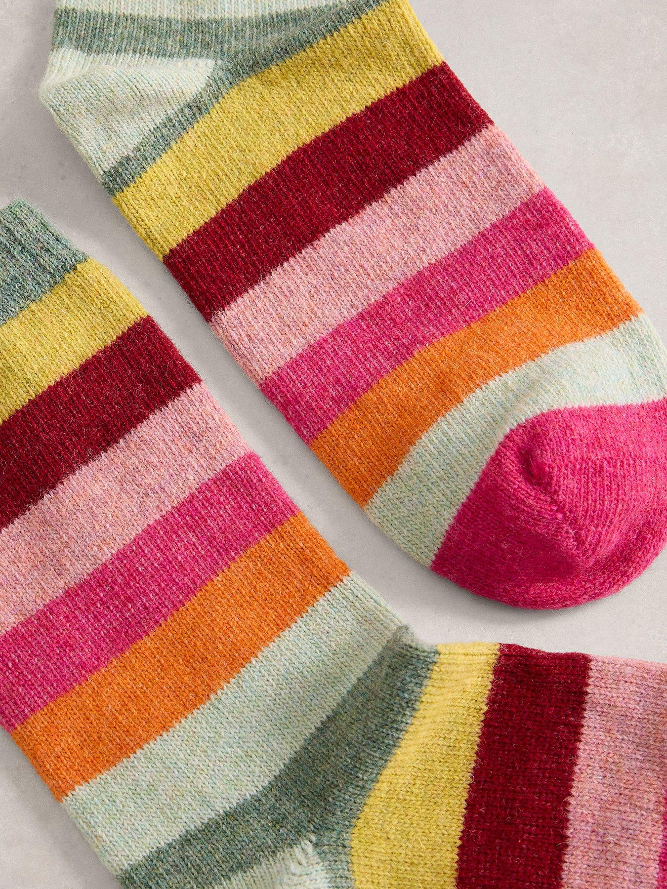 Image 2 of 2 of White Stuff Block Stripe Wool Sock - Pink