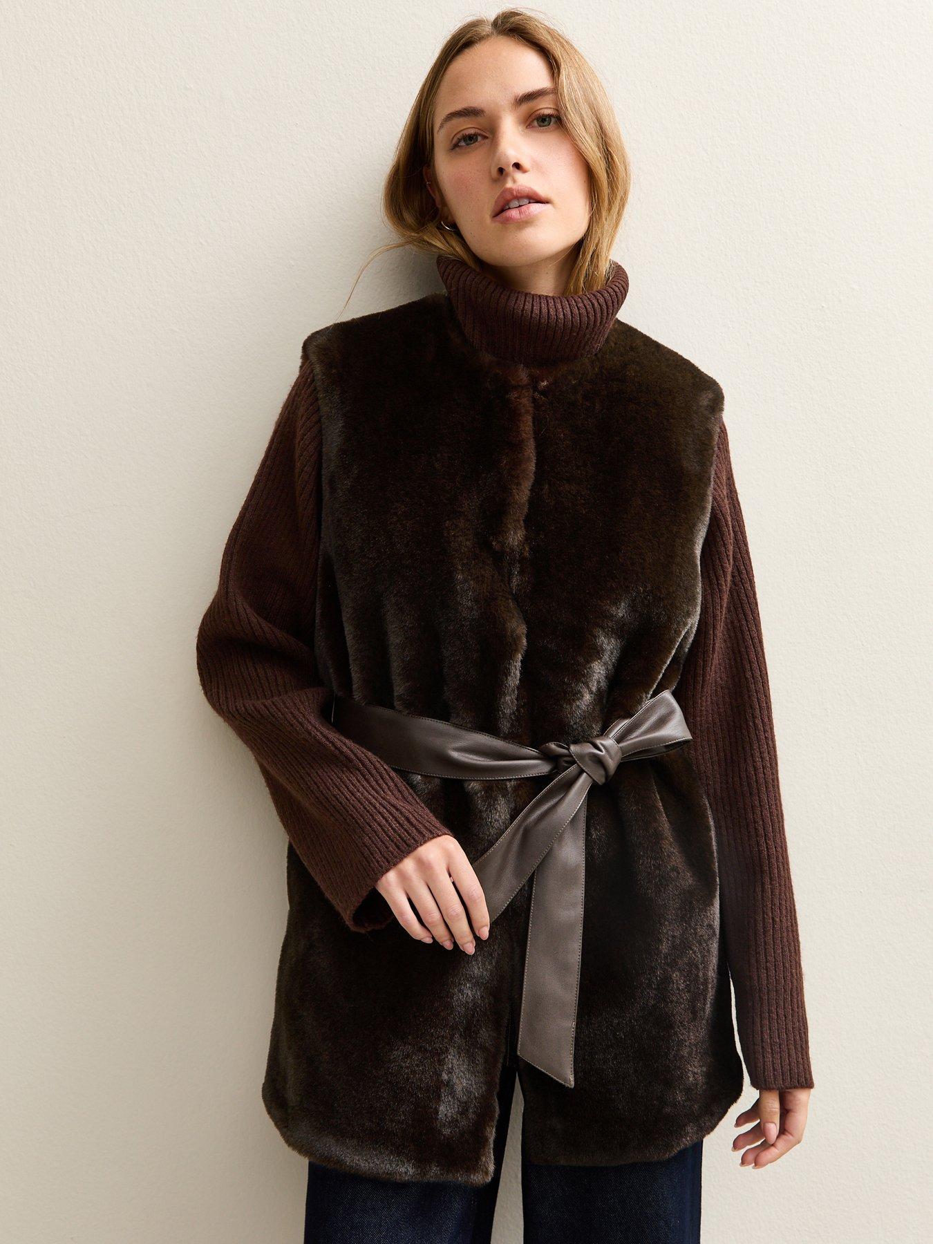 new-look-faux-fur-belted-gilet-dark-brown
