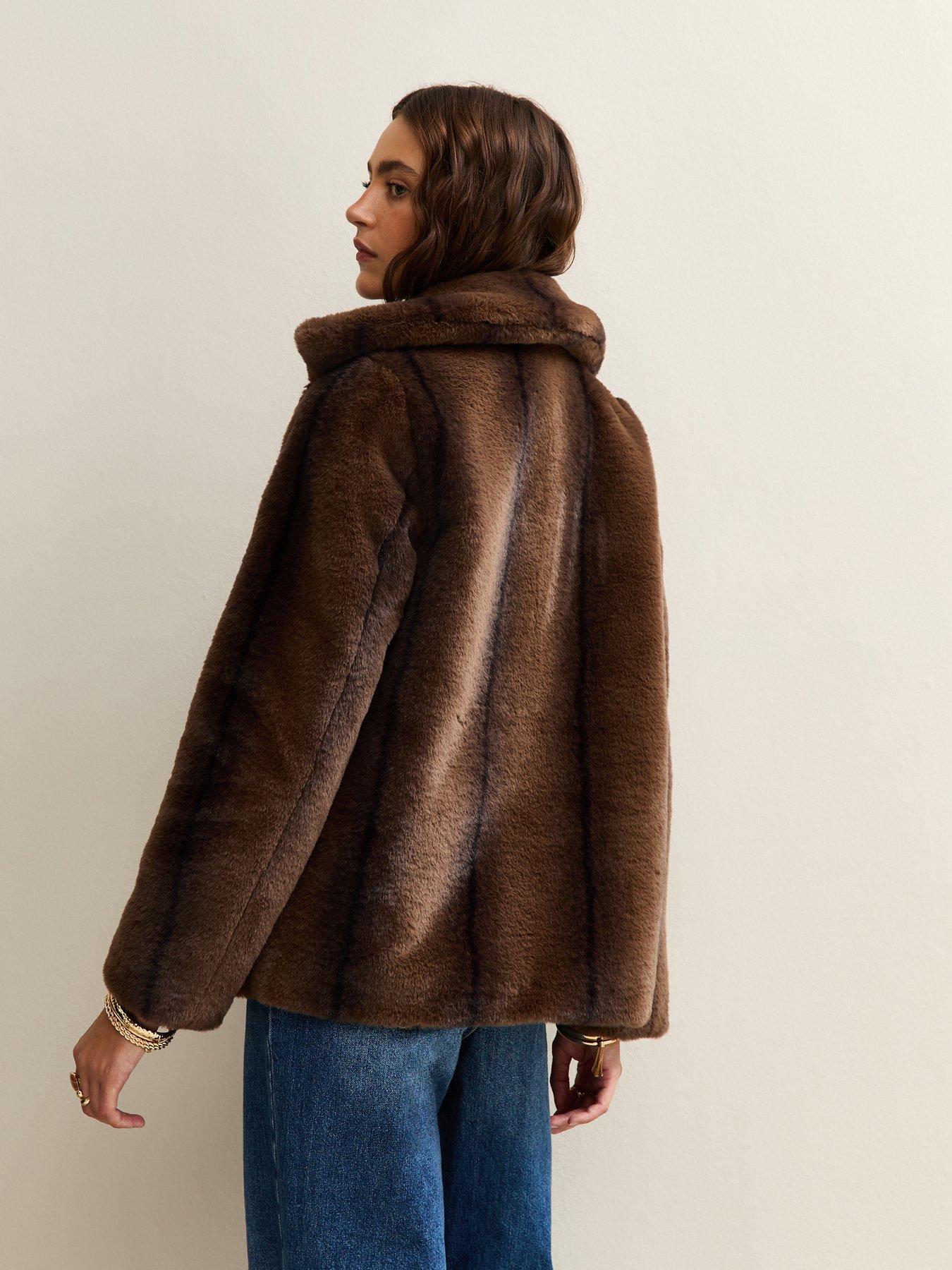 Image 2 of 6 of New Look Brown Faux Fur Collared Jacket