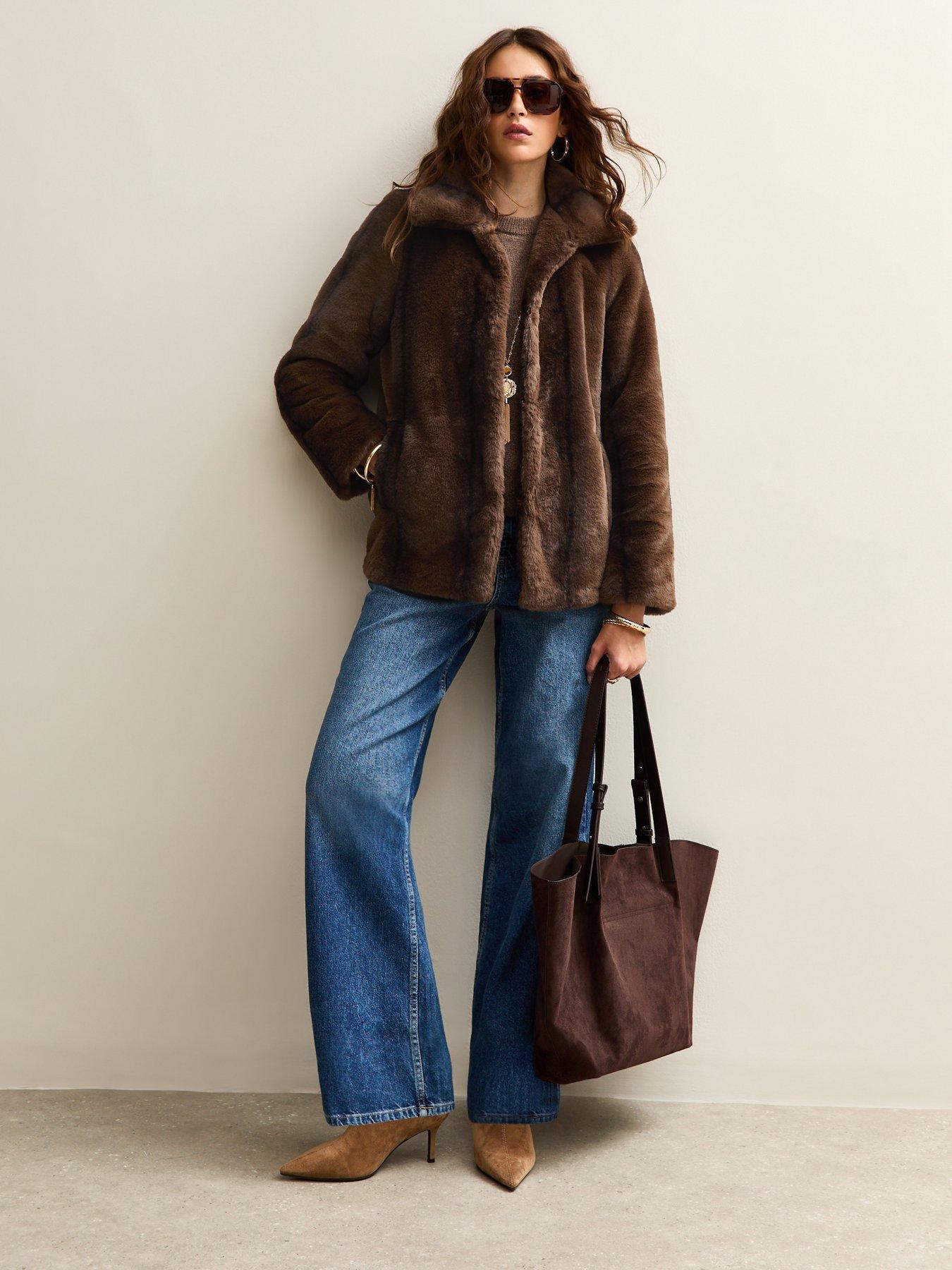 Image 4 of 6 of New Look Brown Faux Fur Collared Jacket