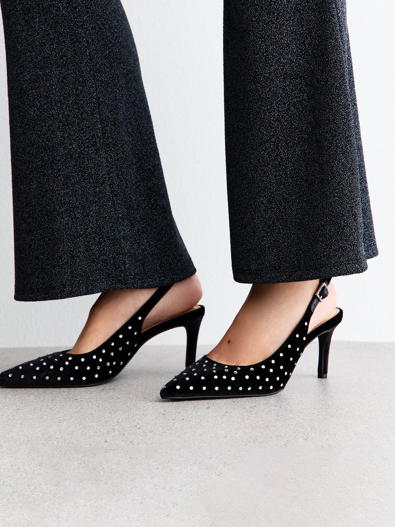 New Look Velvet Embellished Slingback Heels - Black