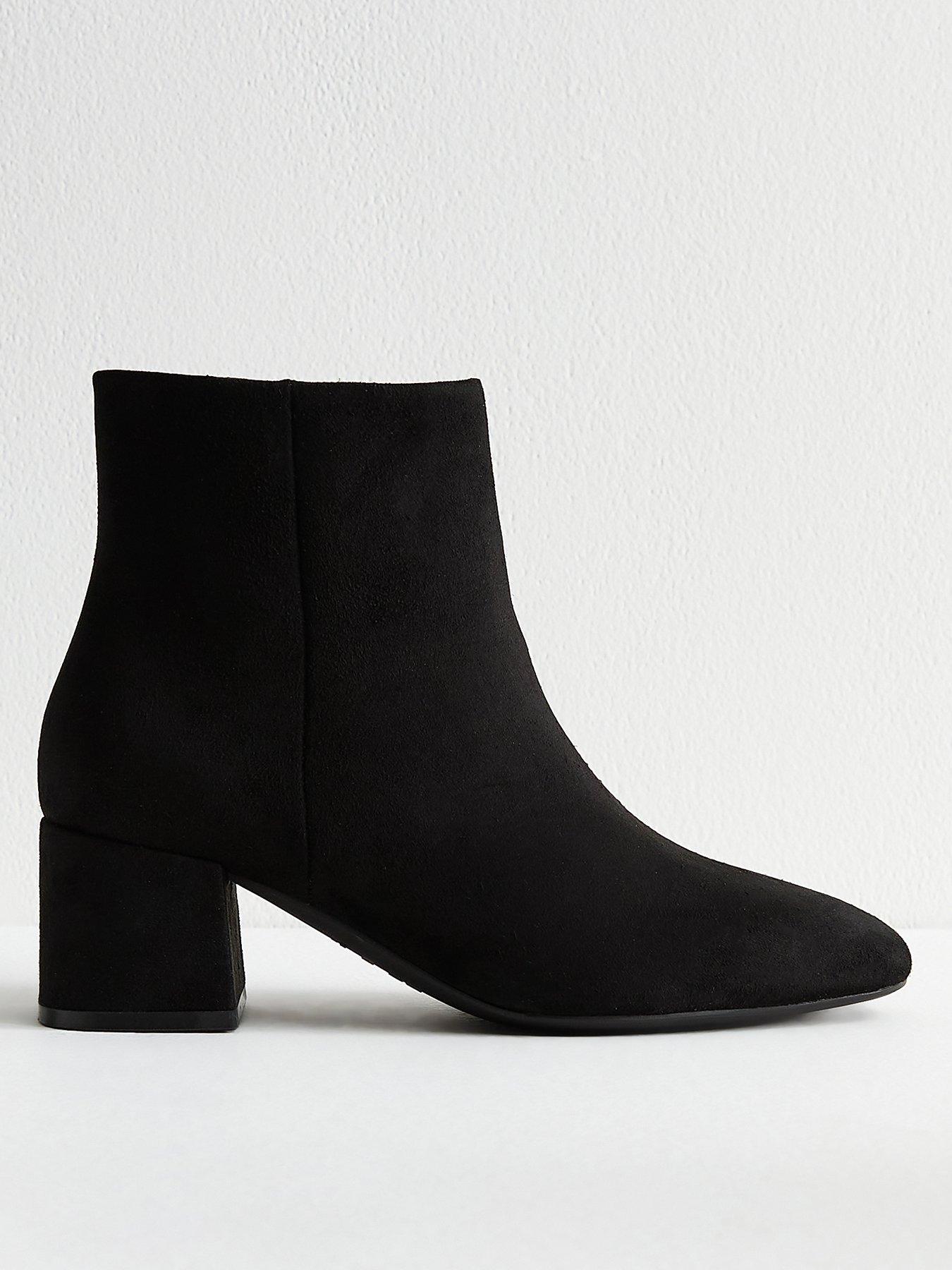 Image 2 of 5 of New Look Wide Fit Black Faux Suede Block Heel Ankle Boots - Black
