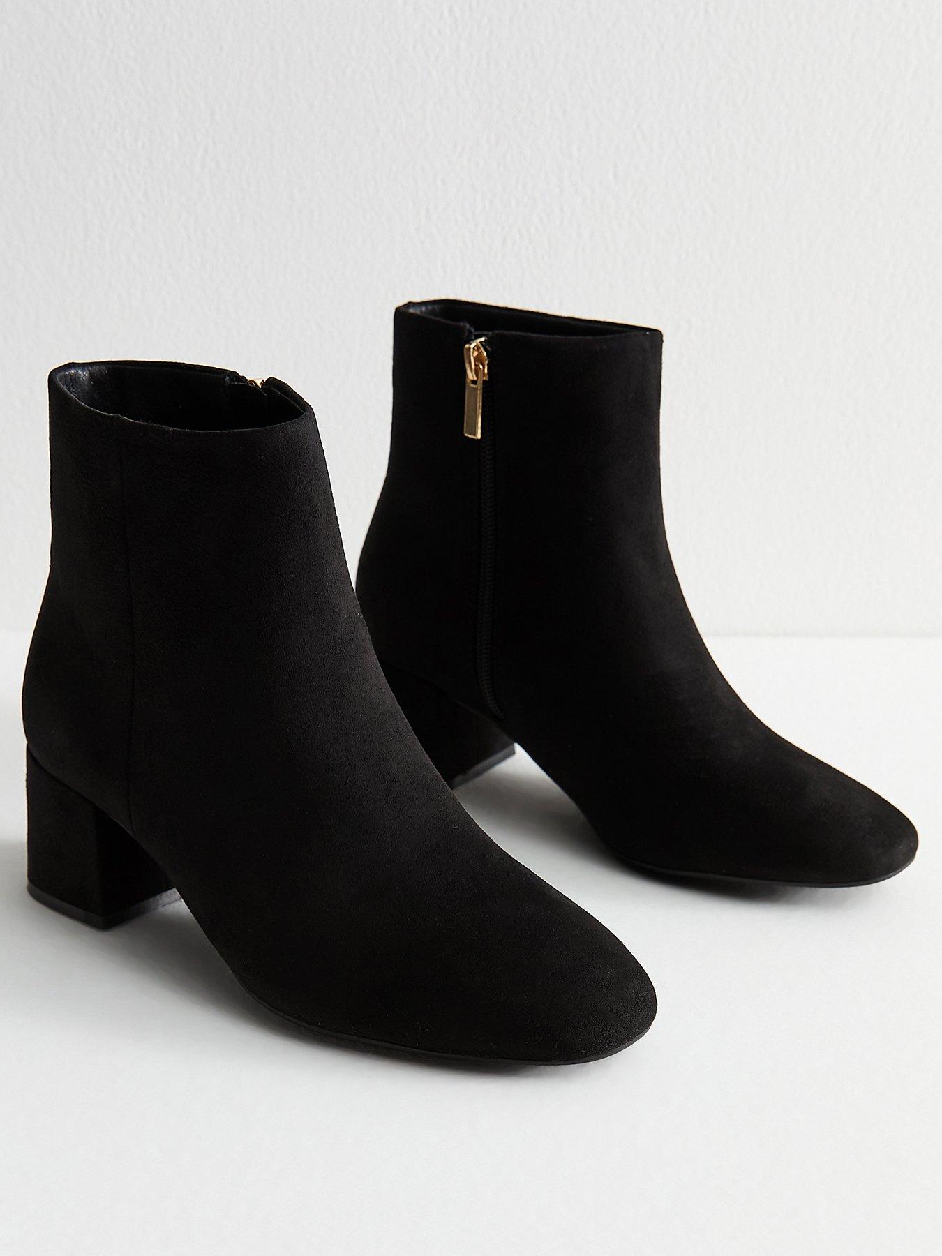 Image 3 of 5 of New Look Wide Fit Black Faux Suede Block Heel Ankle Boots - Black