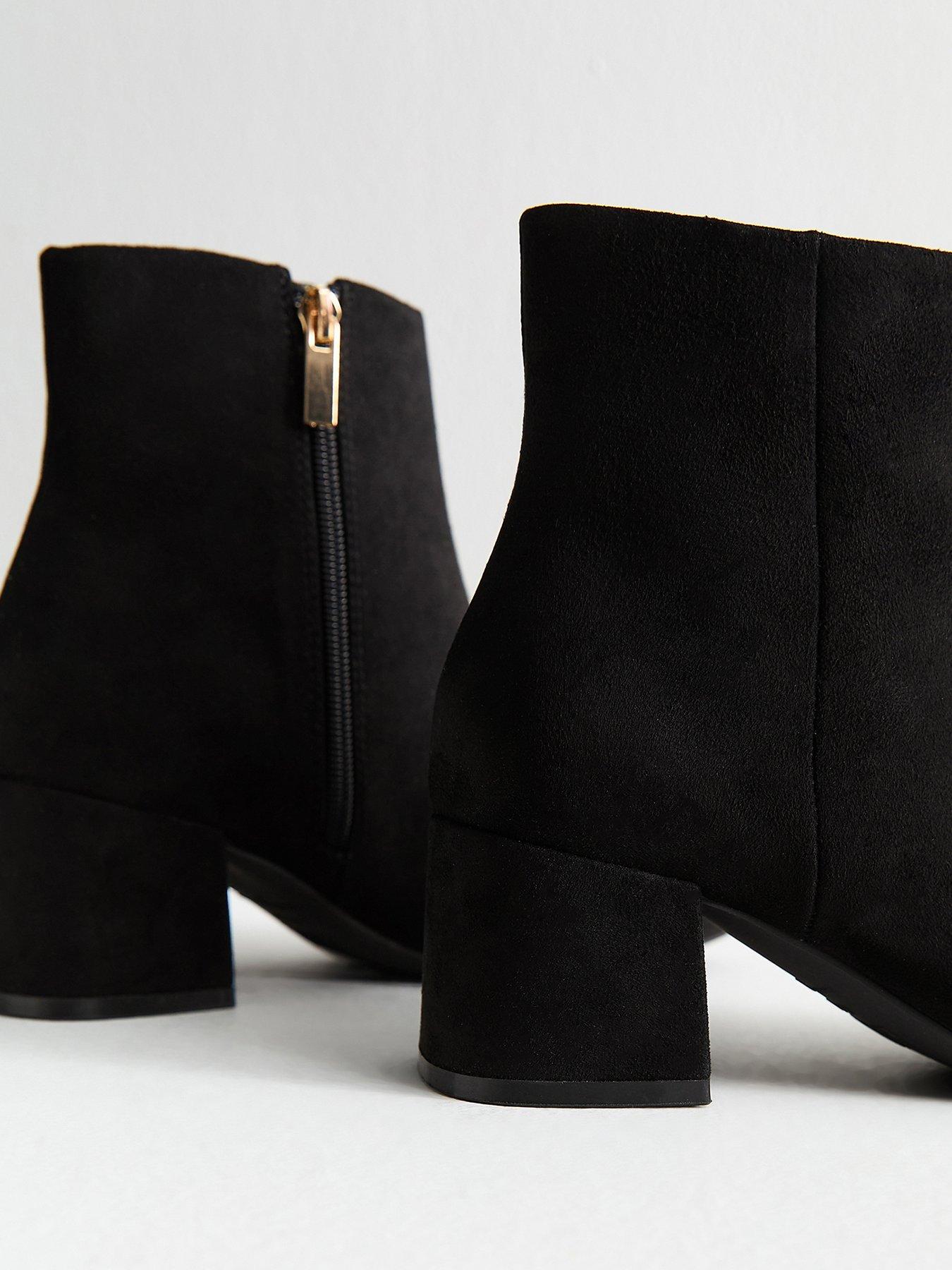 Image 5 of 5 of New Look Wide Fit Black Faux Suede Block Heel Ankle Boots - Black