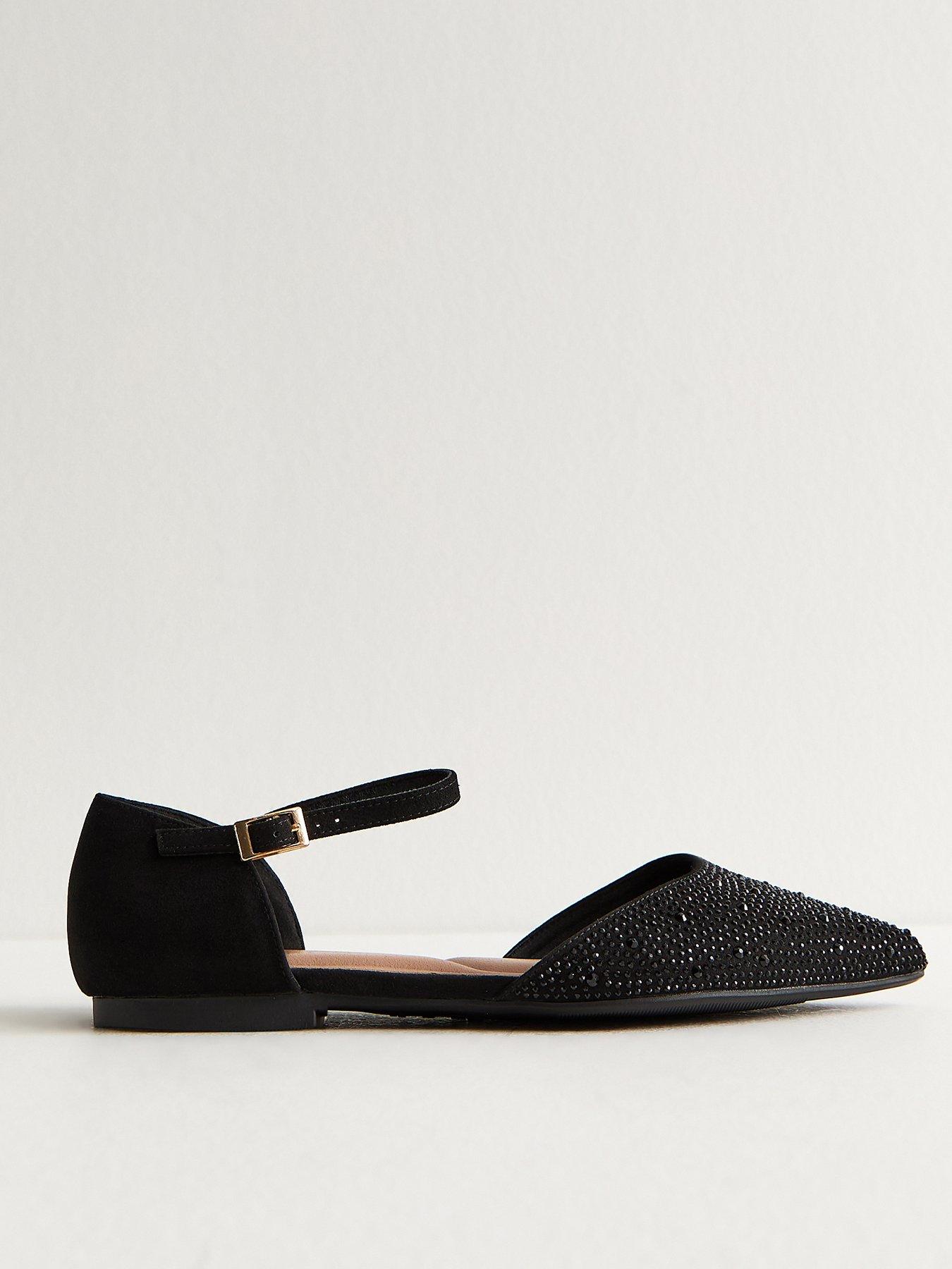new-look-bedazzled-pointed-toe-ankle-strap-ballerina-flat-shoes-black