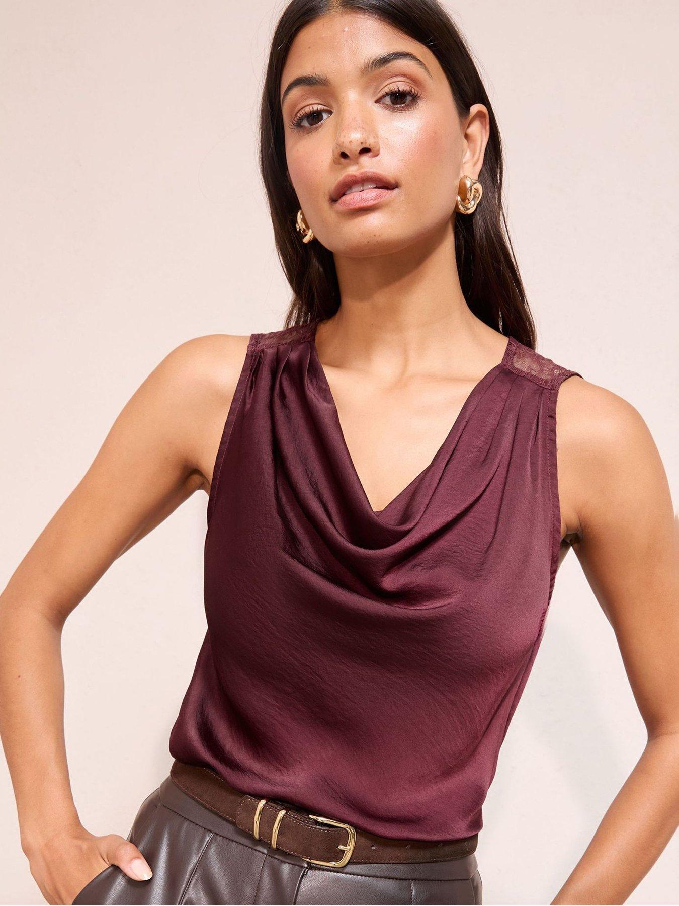 Friends Like These Burgundy Satin Cowl Lace Back - Black