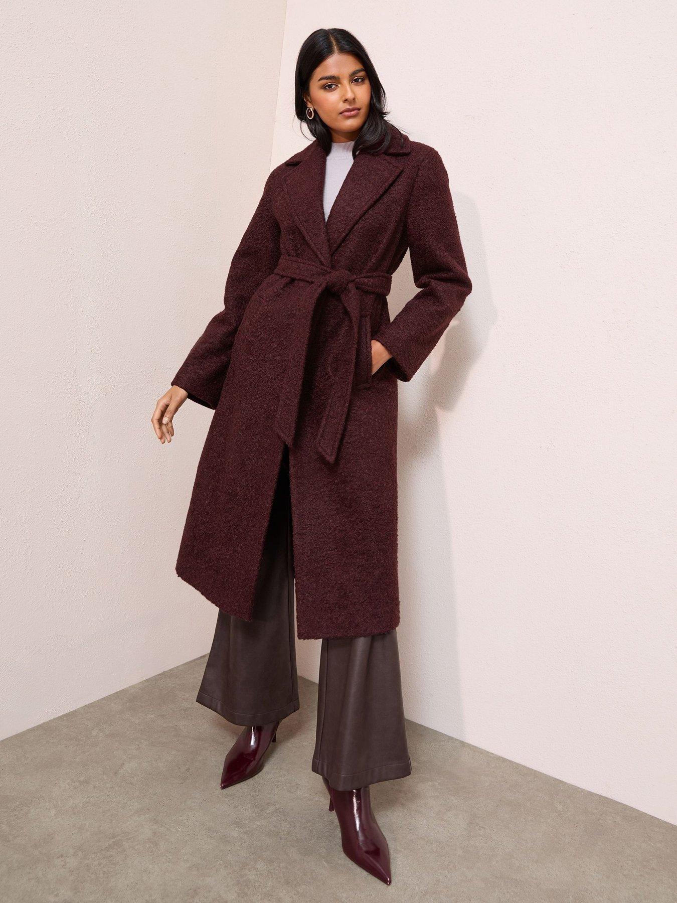 Friends Like These Wrap Belted Boucle Maxi Coat - Red