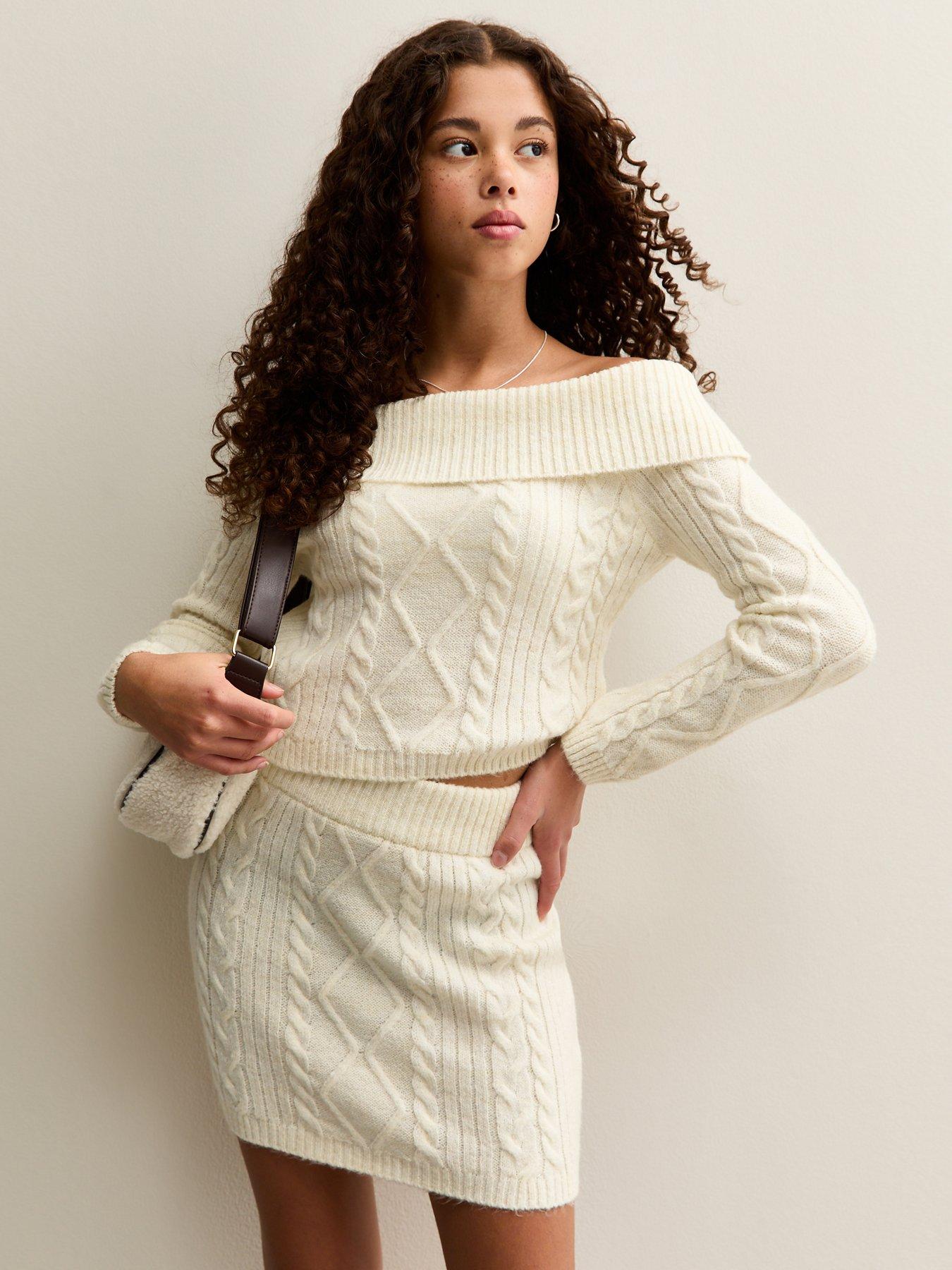 New Look 915 Girls Cable Knit Mini Skirt - Cream