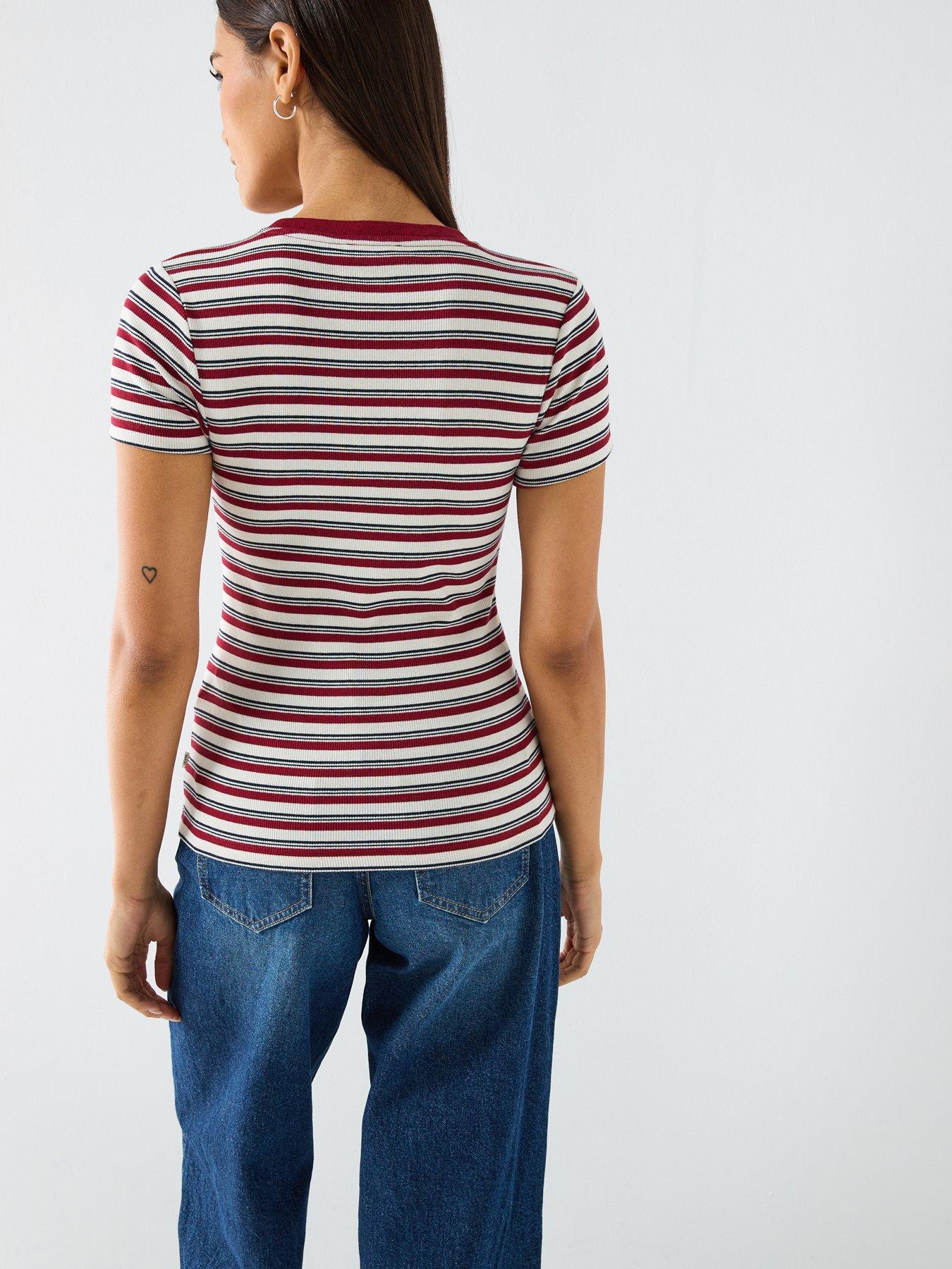 guess-jeans-stripe-logo-slim-t-shirt--redstillFront