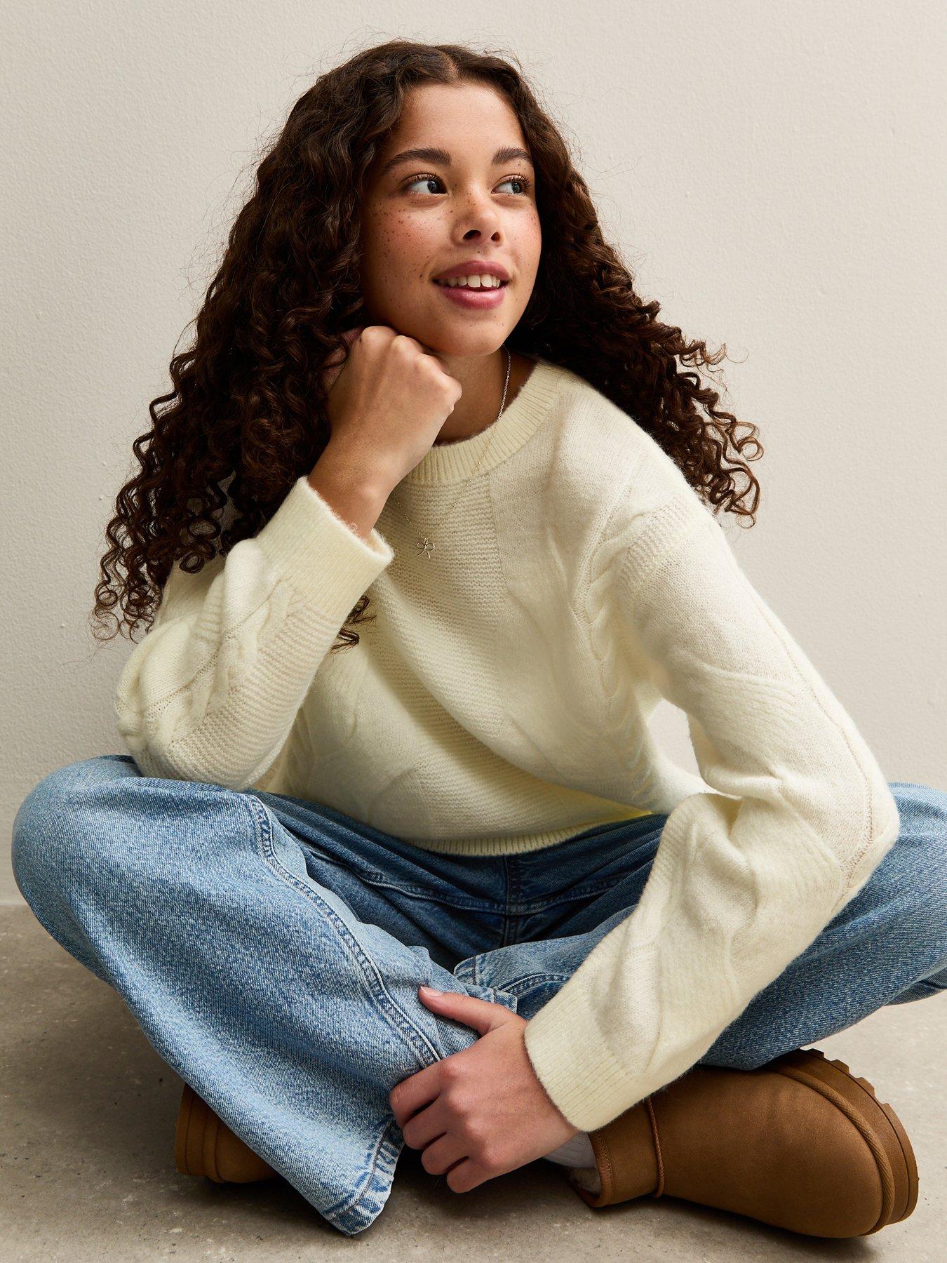 new-look-915-girls-chunky-cable-knit-jumper-cream
