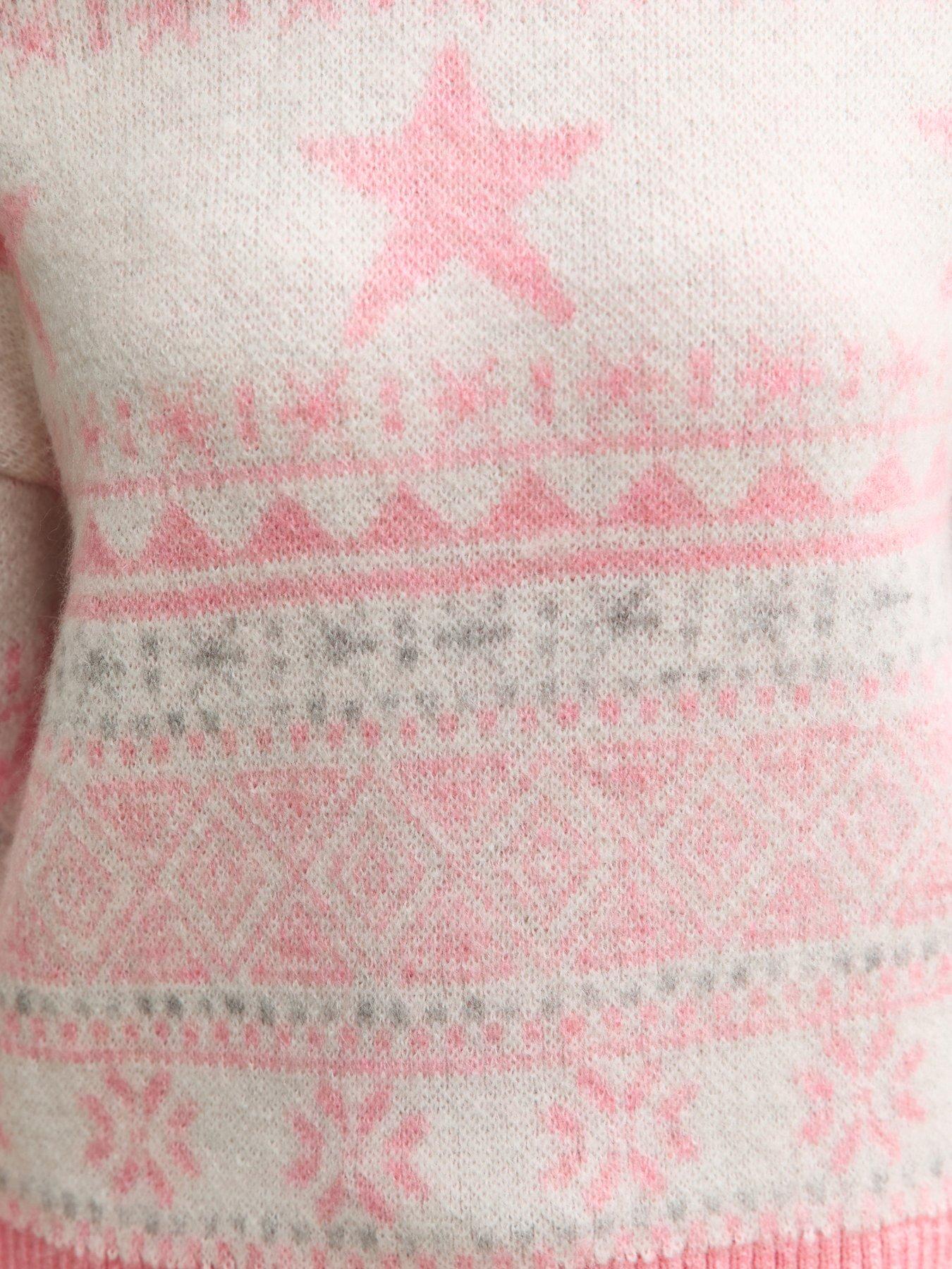new-look-915-girls-star-pattern-fairisle-jumper-pinkdetail