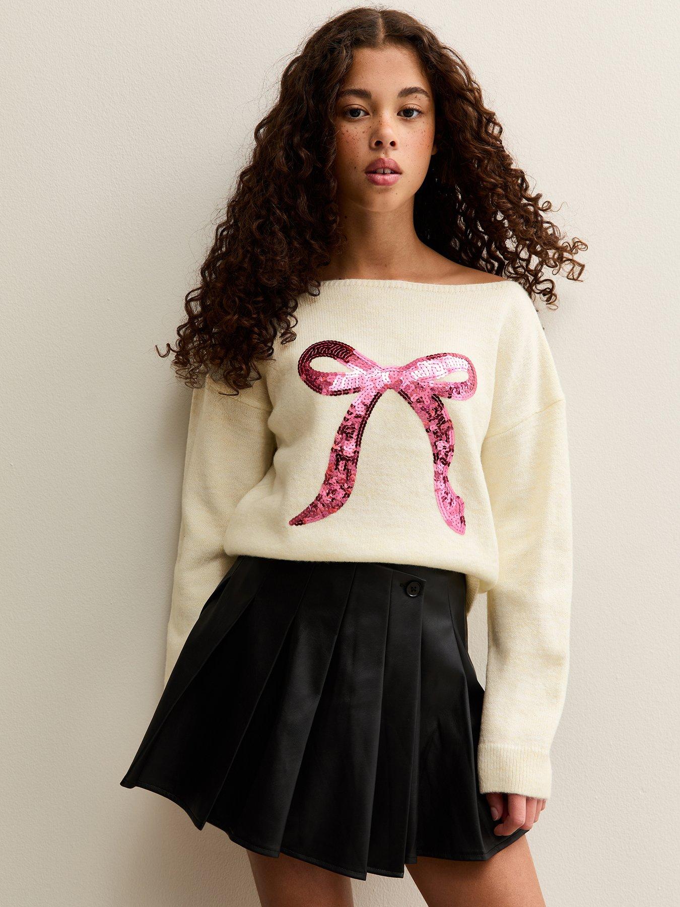 new-look-915-girls-sequin-bow-jumper-creamfront