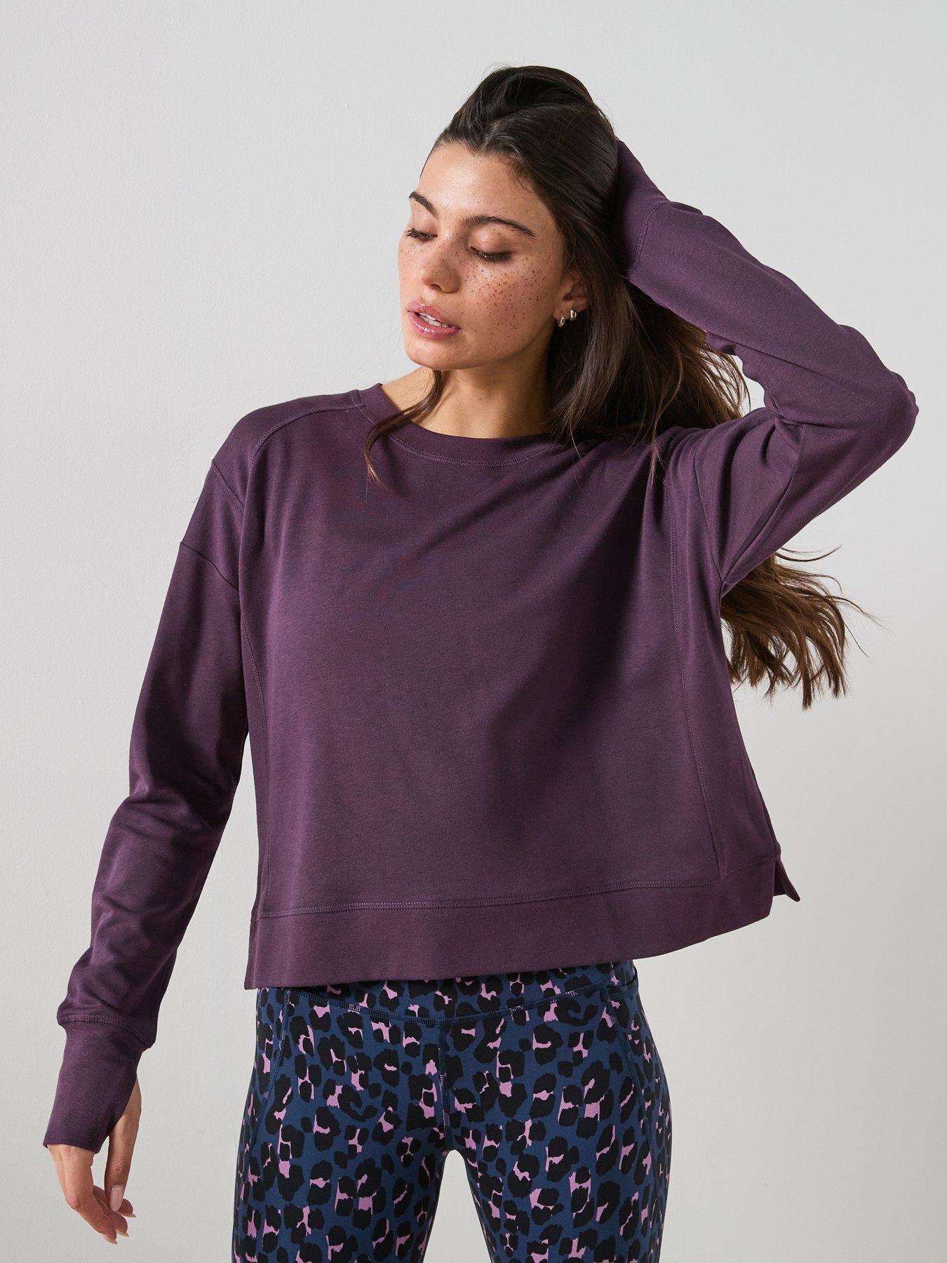 Image 1 of 4 of Sweaty Betty Womens Training After Class Crop Sweatshirt - Purple