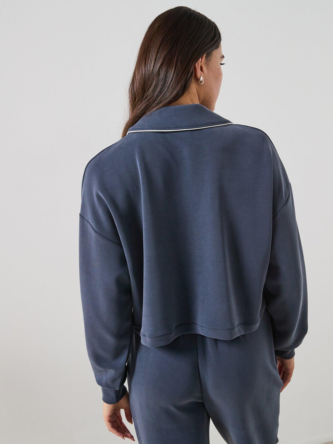 Image 2 of 5 of Sweaty Betty Womens Training Sand Wash Crop Henley Sweatshirt - Navy