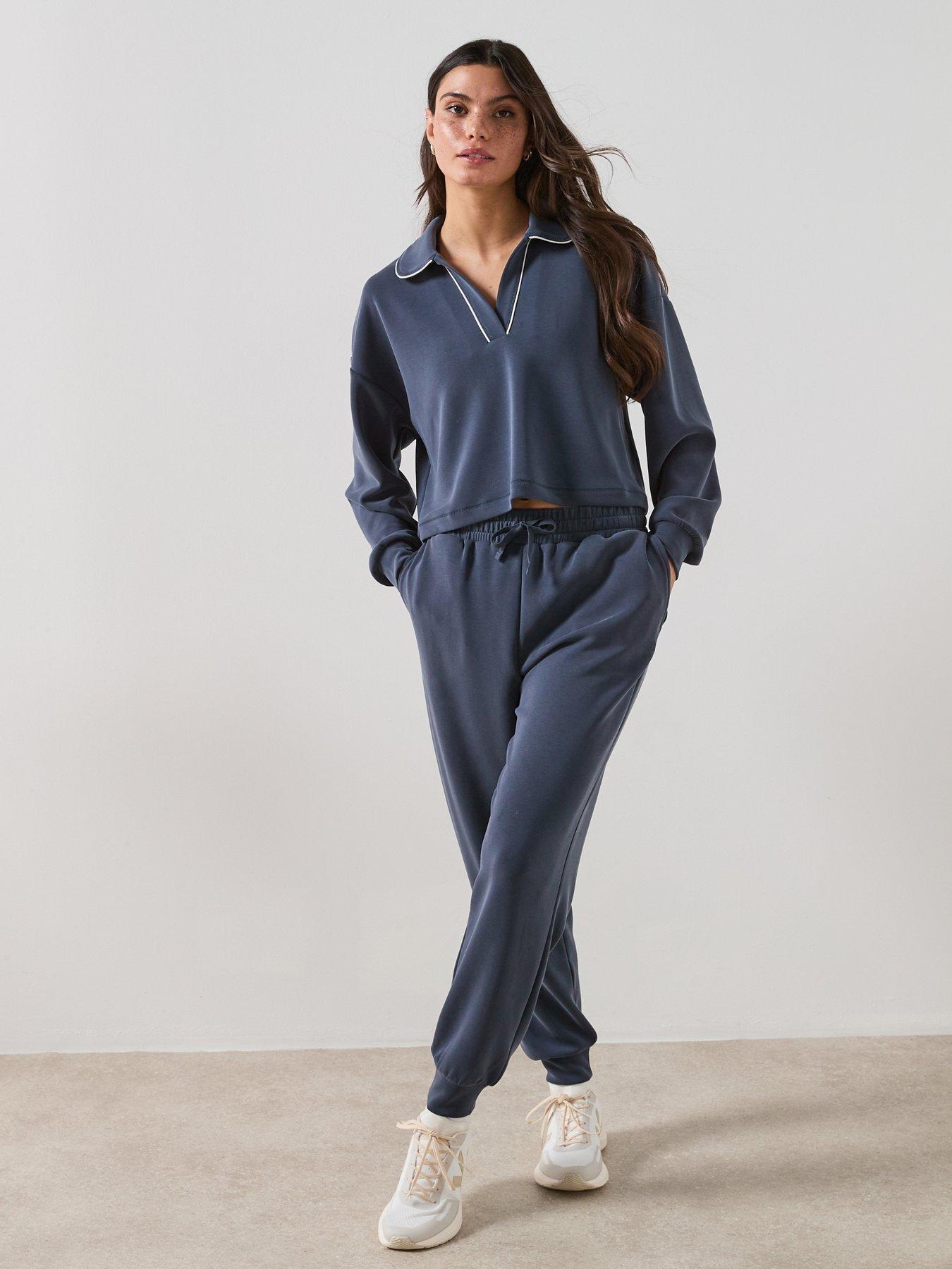 Image 3 of 5 of Sweaty Betty Womens Training Sand Wash Crop Henley Sweatshirt - Navy