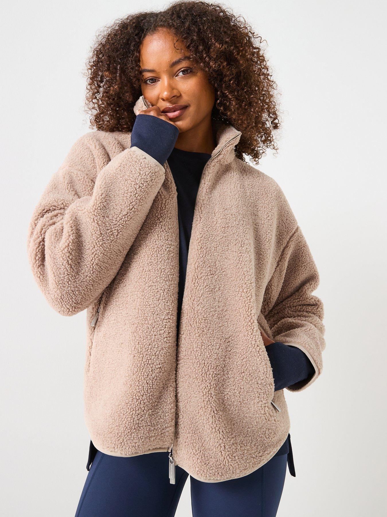 Sweaty Betty Womens Training New Plush Textured Zip Up Jacket - Beige