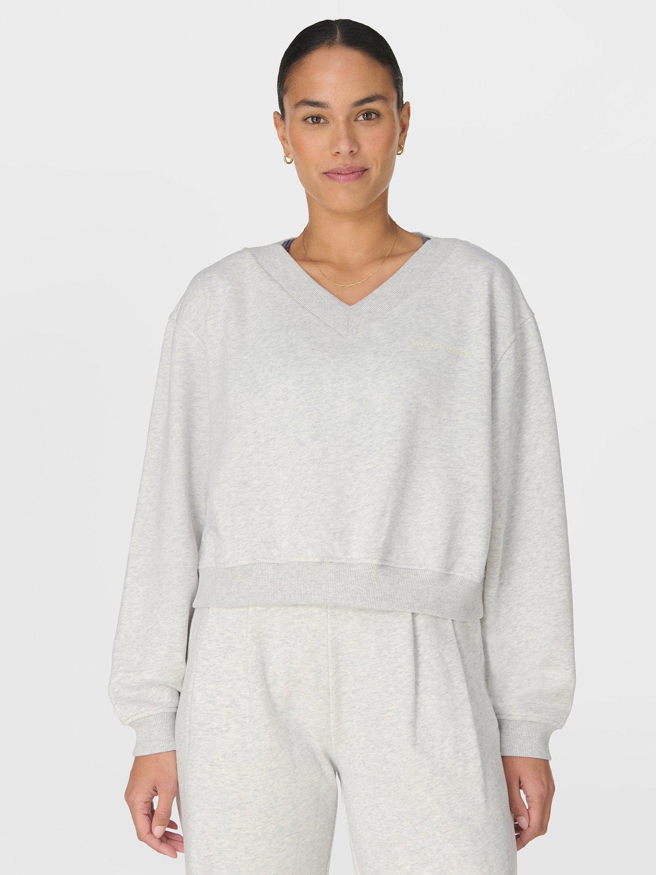 Sweaty Betty Womens Training Revive Crop V-Neck  Sweatshirt- Grey
