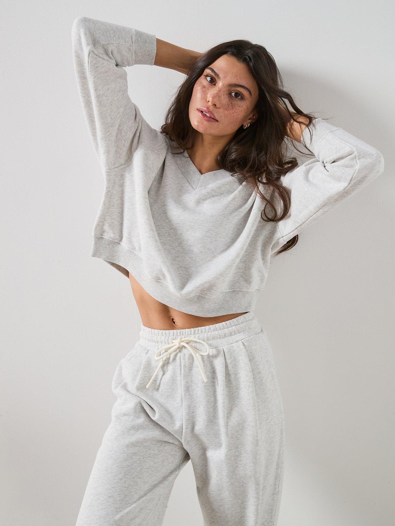 Image 1 of 5 of Sweaty Betty Womens Training Revive Crop V-Neck &nbsp;Sweatshirt- Grey