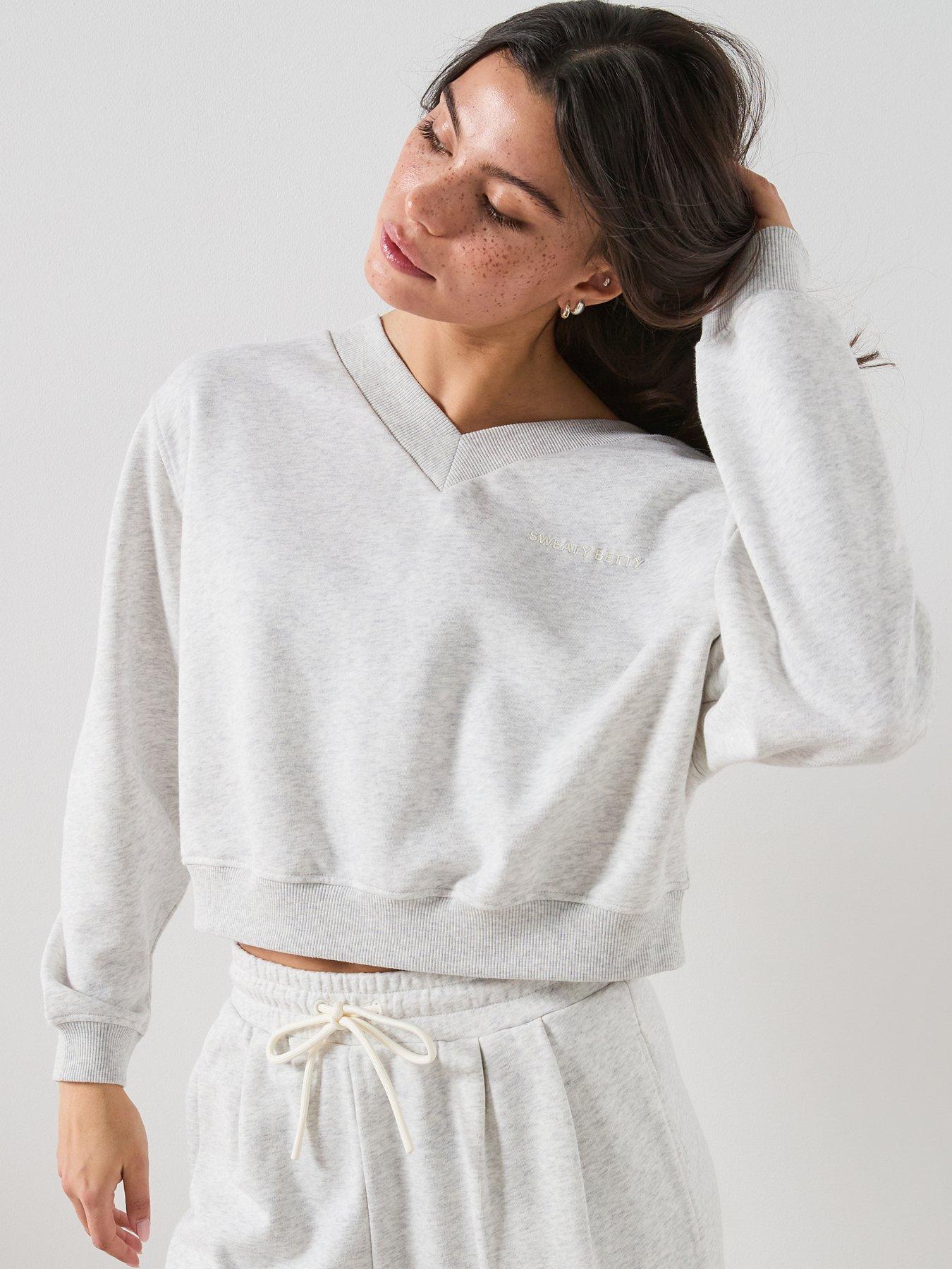 Image 5 of 5 of Sweaty Betty Womens Training Revive Crop V-Neck &nbsp;Sweatshirt- Grey
