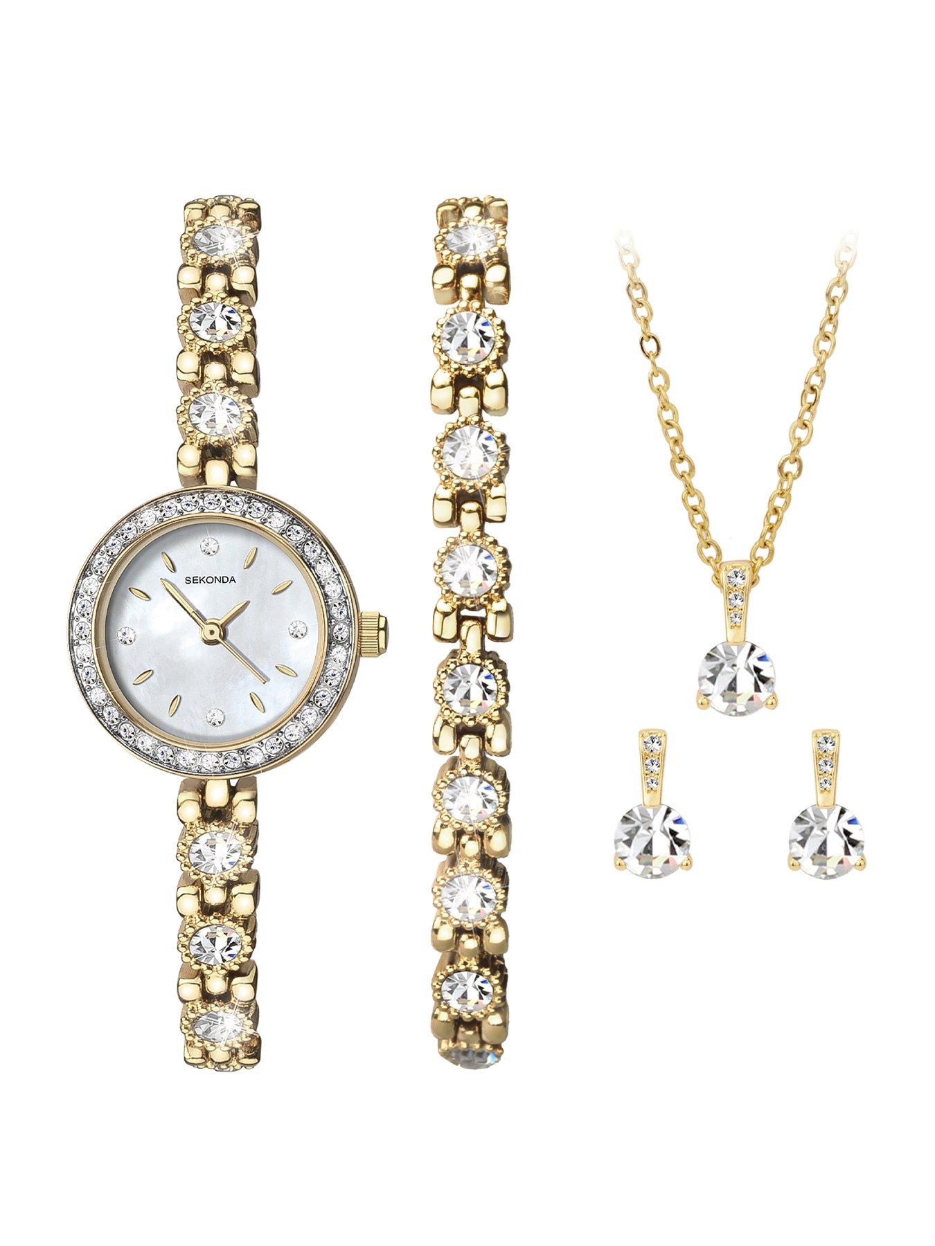Sekonda Womens Gold Alloy Bracelet with Mother of Pearl Dial Analogue Watch Gift Set
