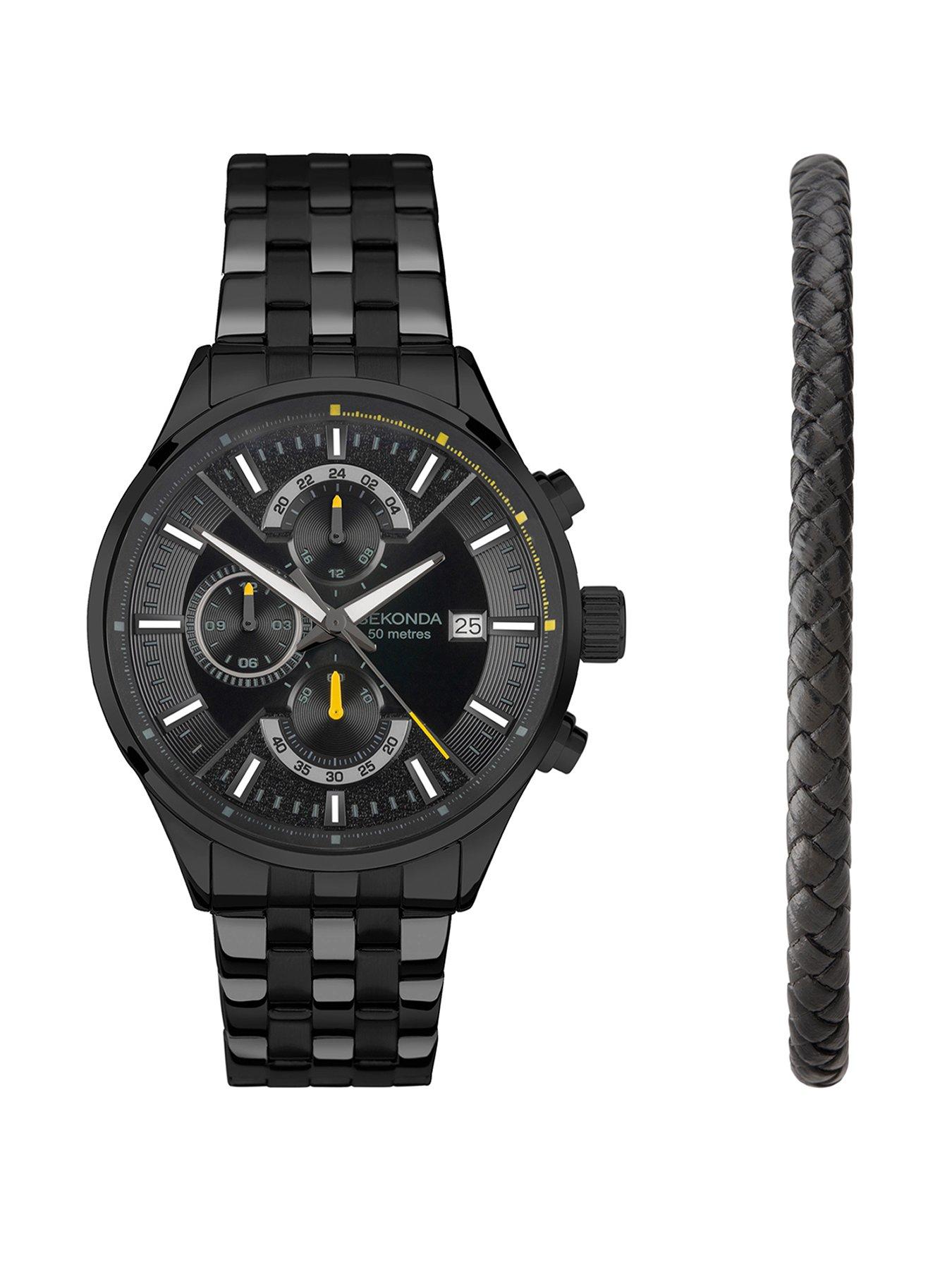 Sekonda Sekonda Mens Speed Black Stainless Steel Bracelet with Black Dial Analogue Watch Gift Set