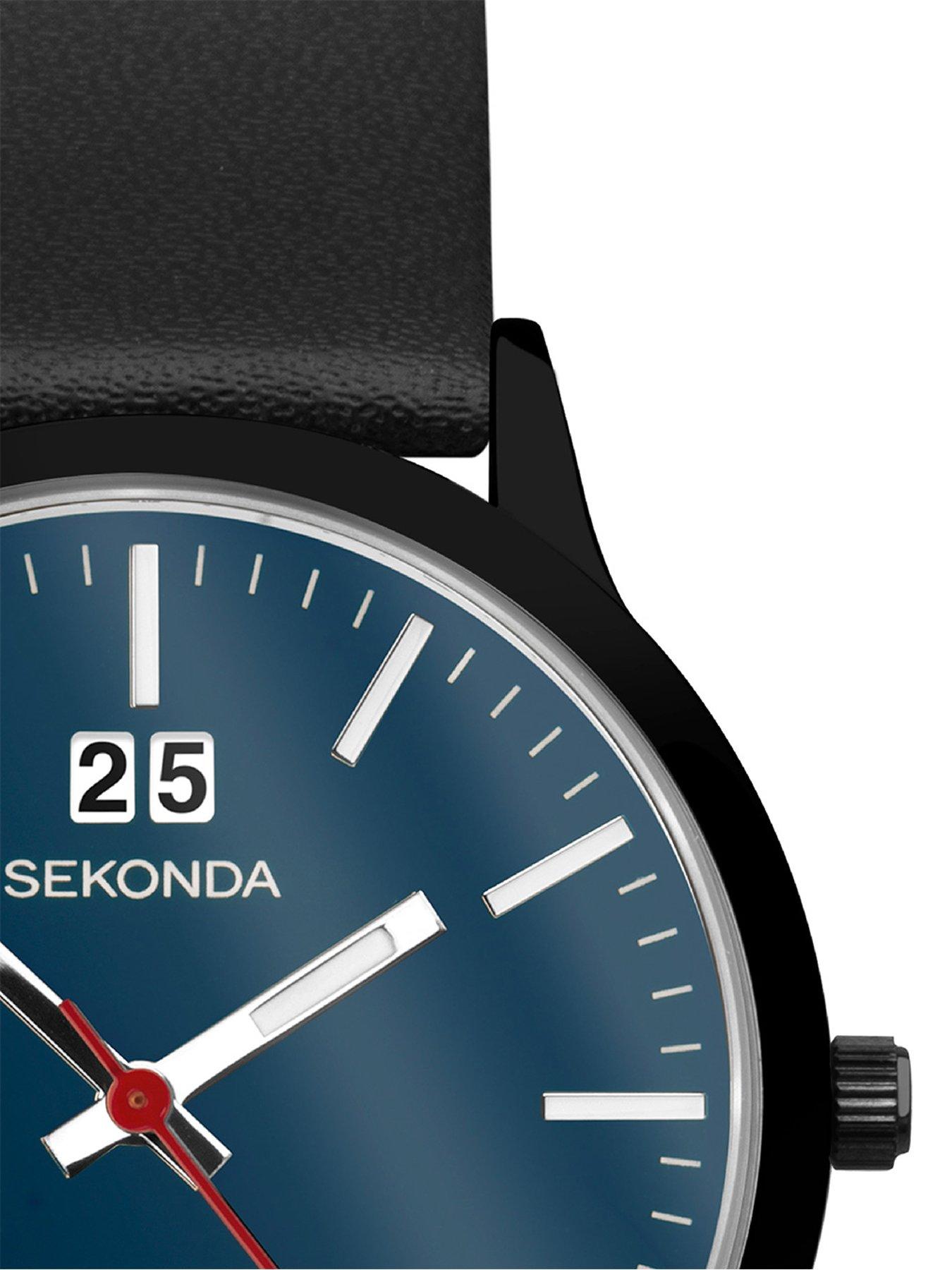 Image 2 of 7 of Sekonda Sekonda Mens Nordic Black Leather Strap with Blue Dial Chronograph Watch Gift Set