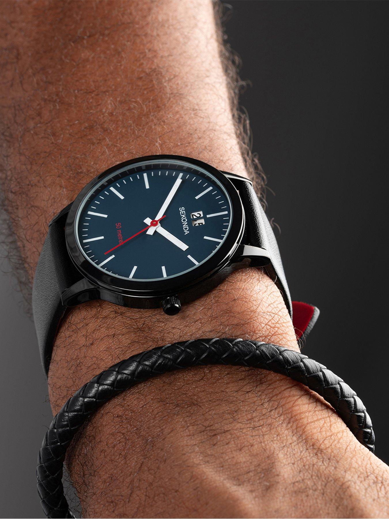 Image 3 of 7 of Sekonda Sekonda Mens Nordic Black Leather Strap with Blue Dial Chronograph Watch Gift Set