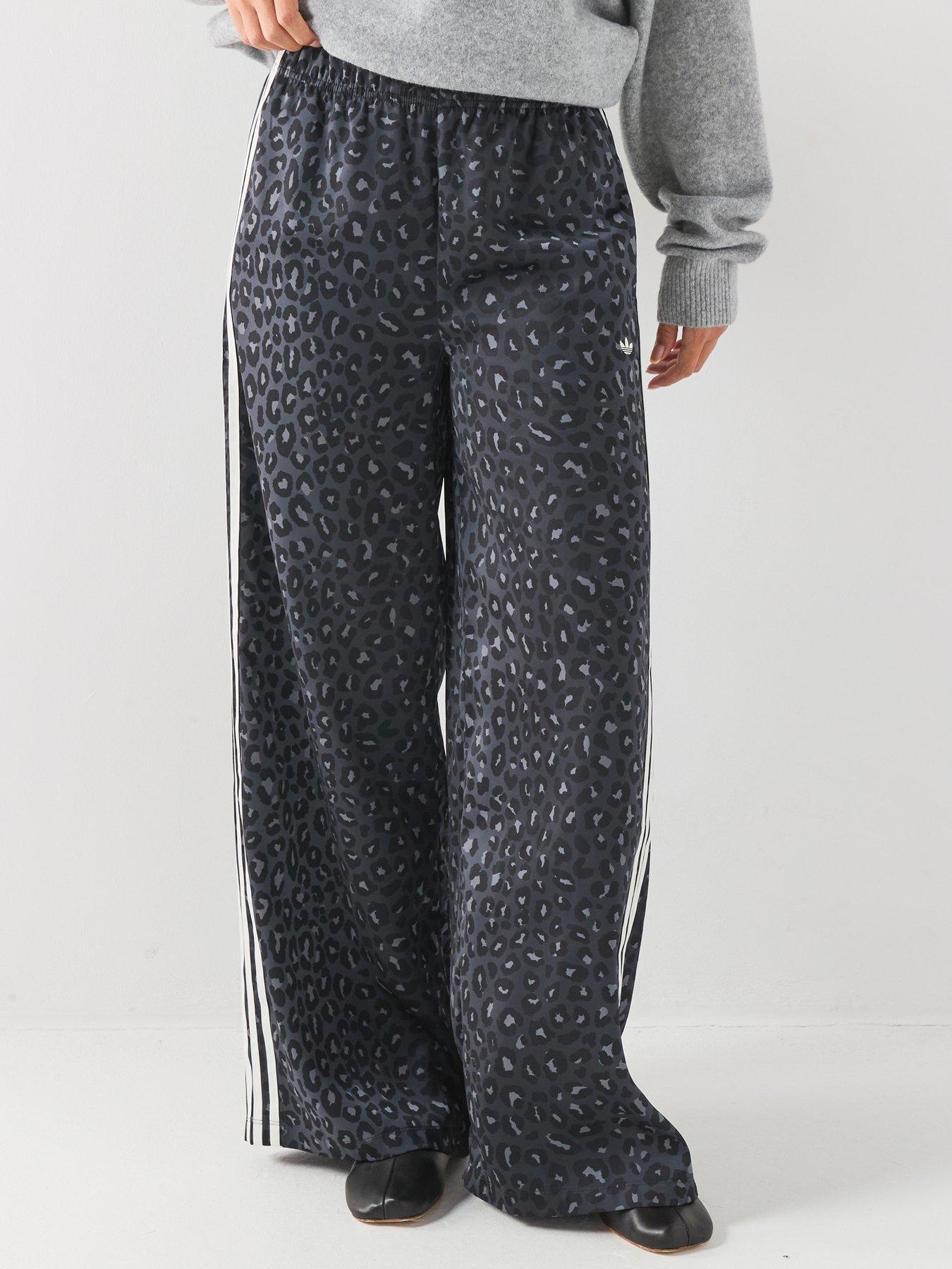 adidas Originals Womens Leopard Print Satin Track Pants - Black