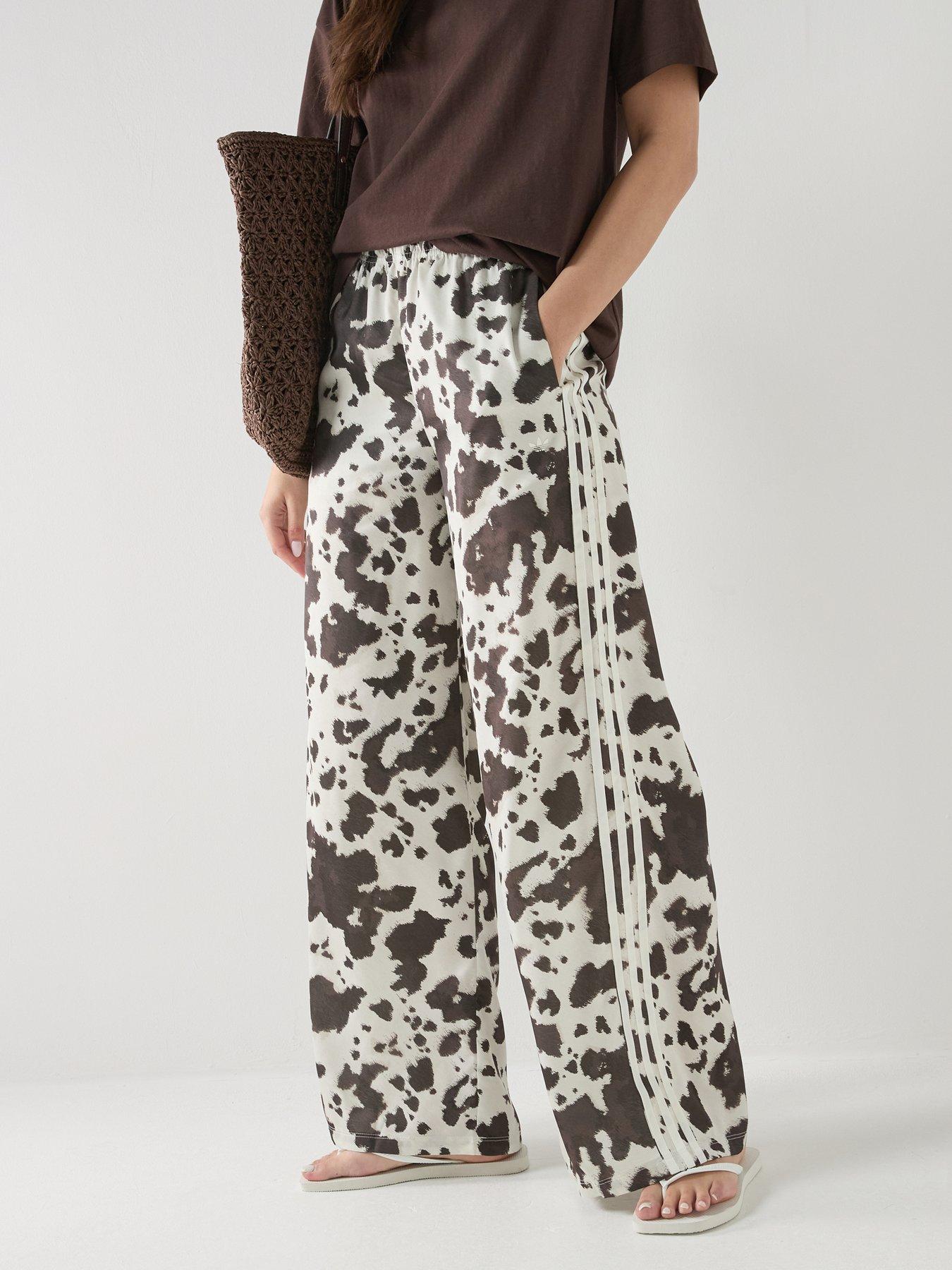 adidas Originals Womens Cow Print Satin Track Pants - White/brown