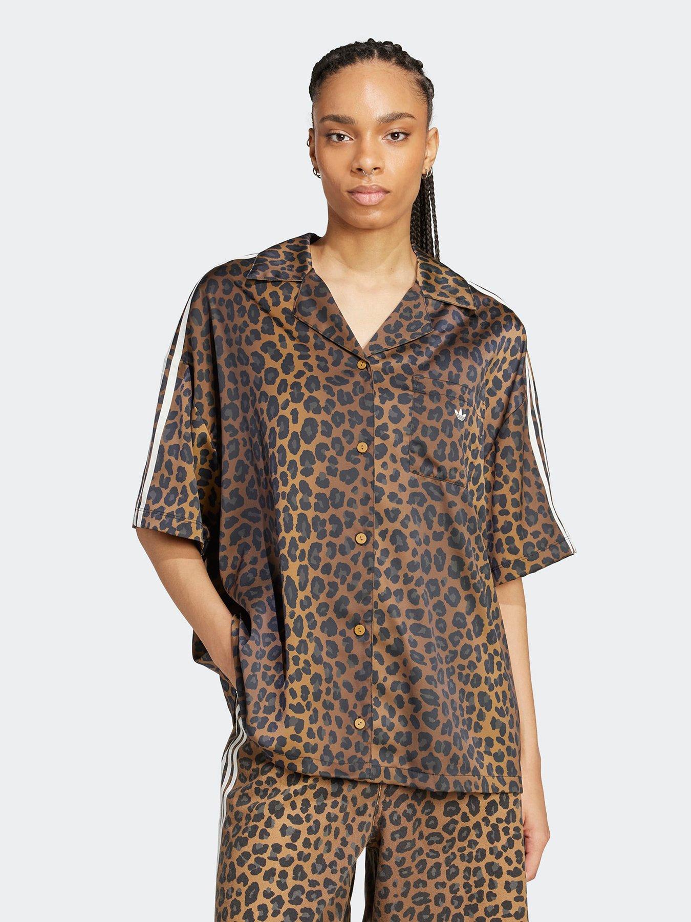 adidas Originals Womens Leopard Print Satin Shirt - Brown