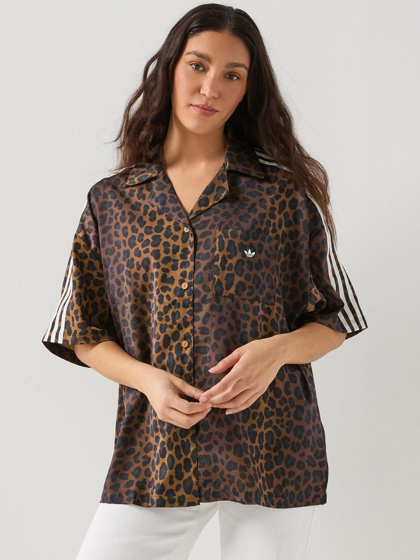 adidas Originals Womens Leopard Print Satin Shirt - Brown