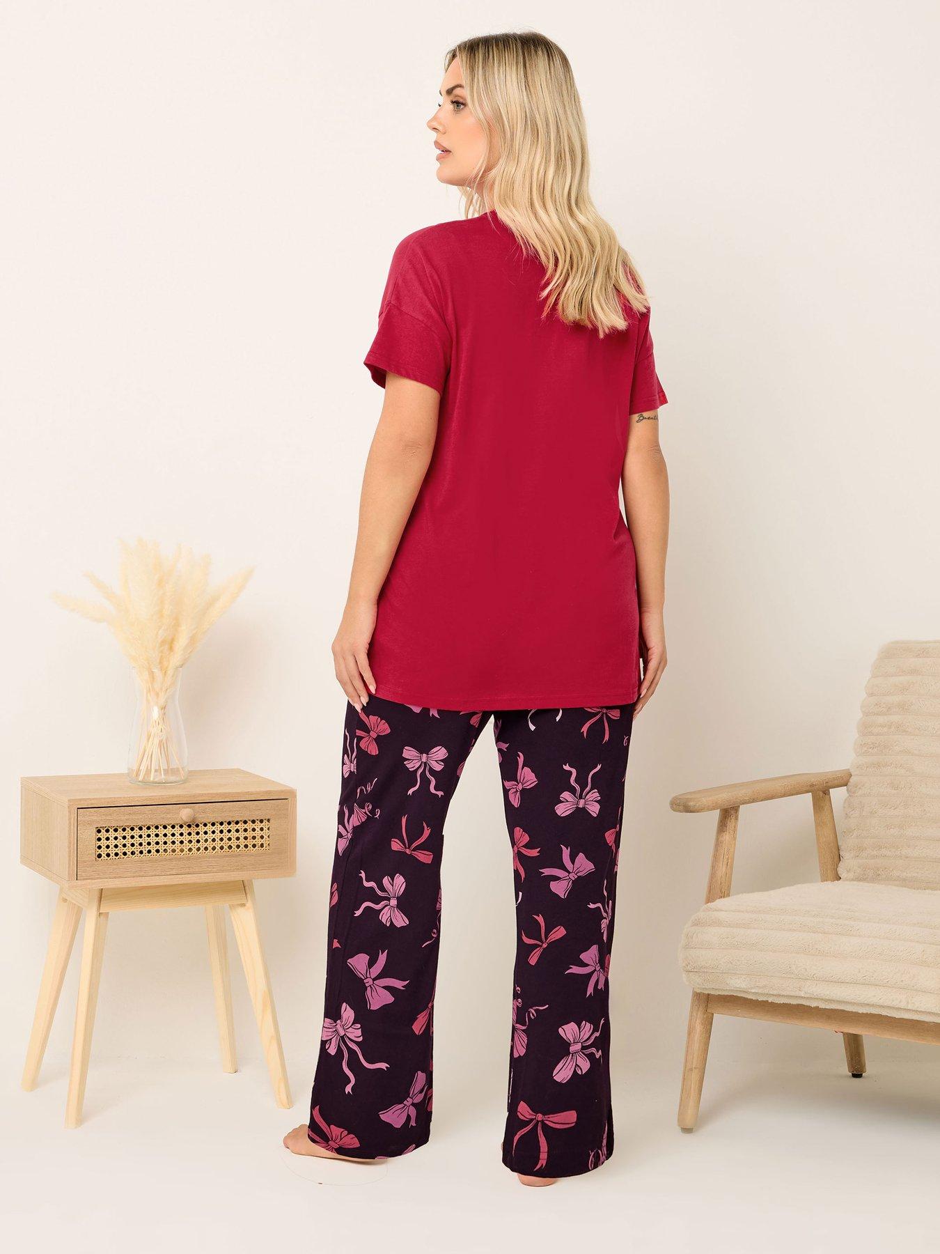 yours-curve-bow-short-sleeve-wide-leg-pj-set-redstillFront