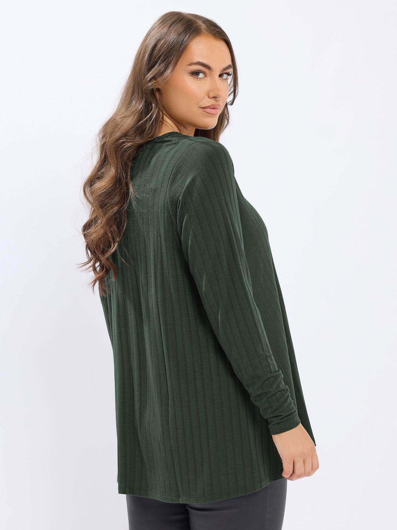 yours-curve-rib-swing-t-shirt-greenstillFront