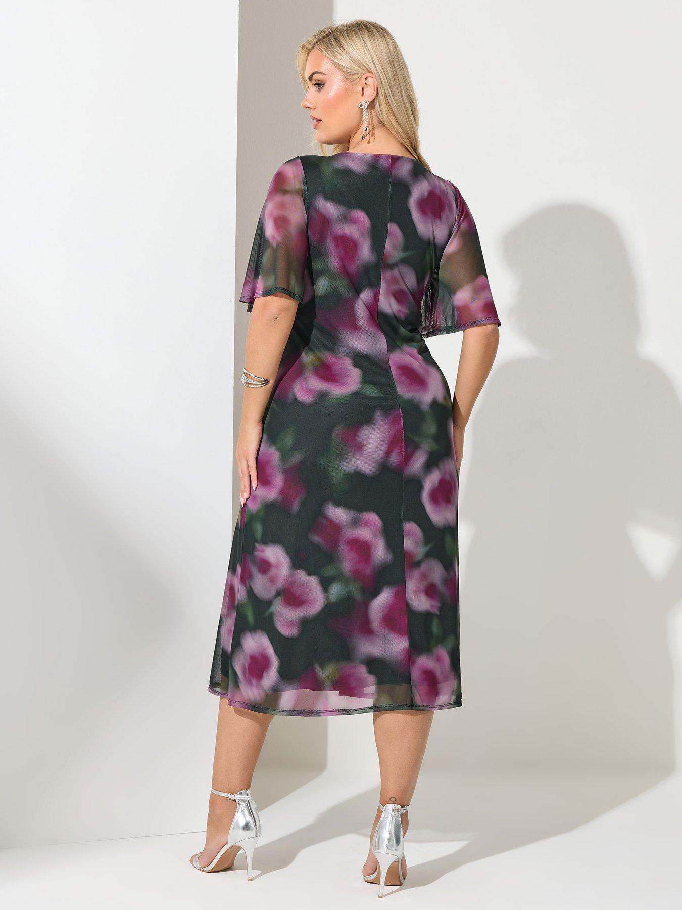 yours-curve-floral-mesh-tea-dress-greenstillFront