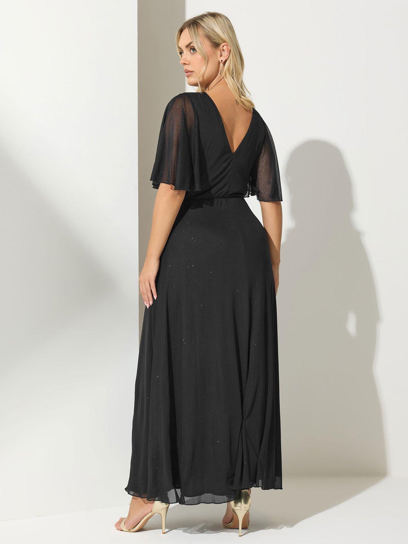 Yours Curve Glitter Wrap Mesh Maxi Dress - Black | Very Ireland