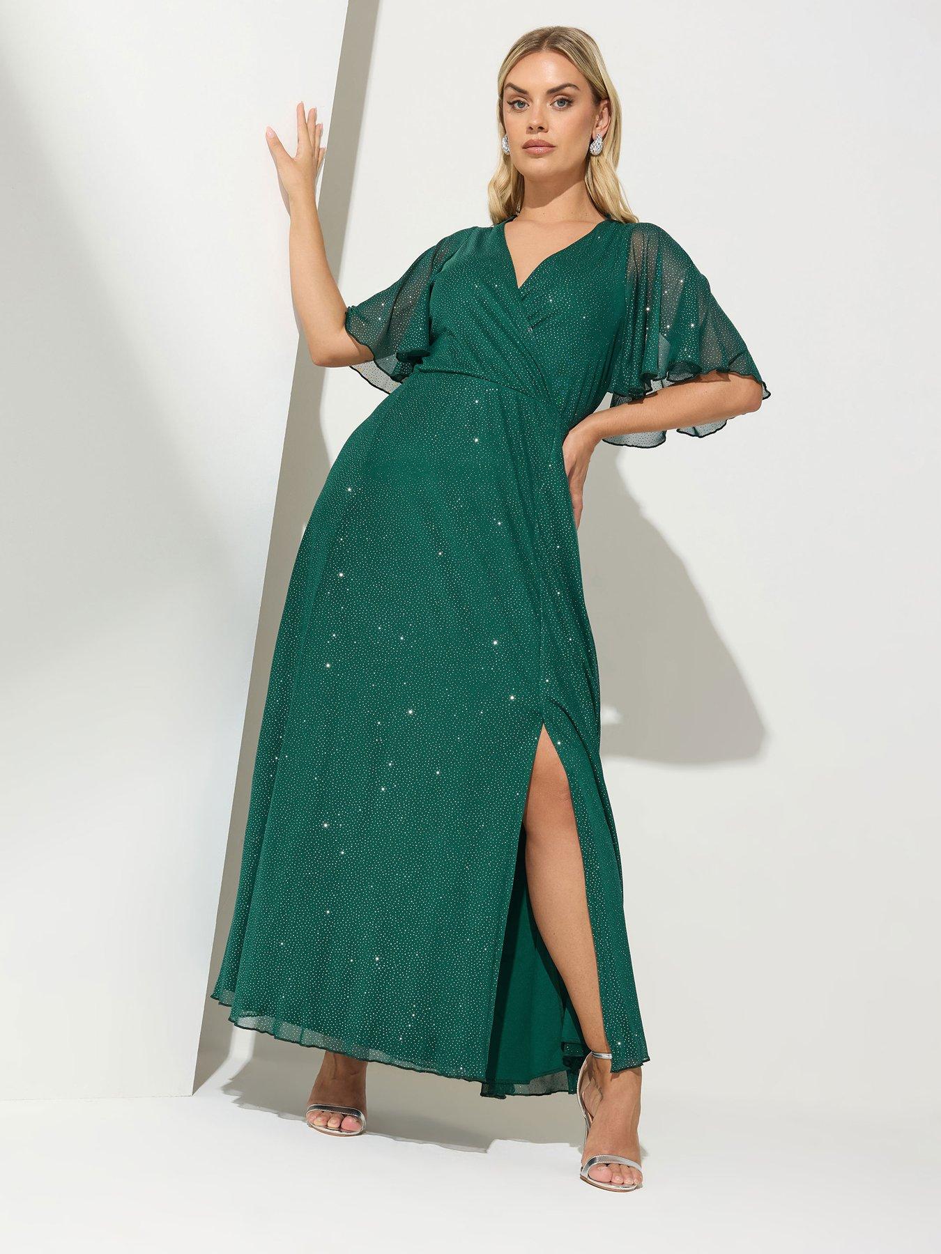 yours-curve-glitter-wrap-mesh-maxi-dress-green