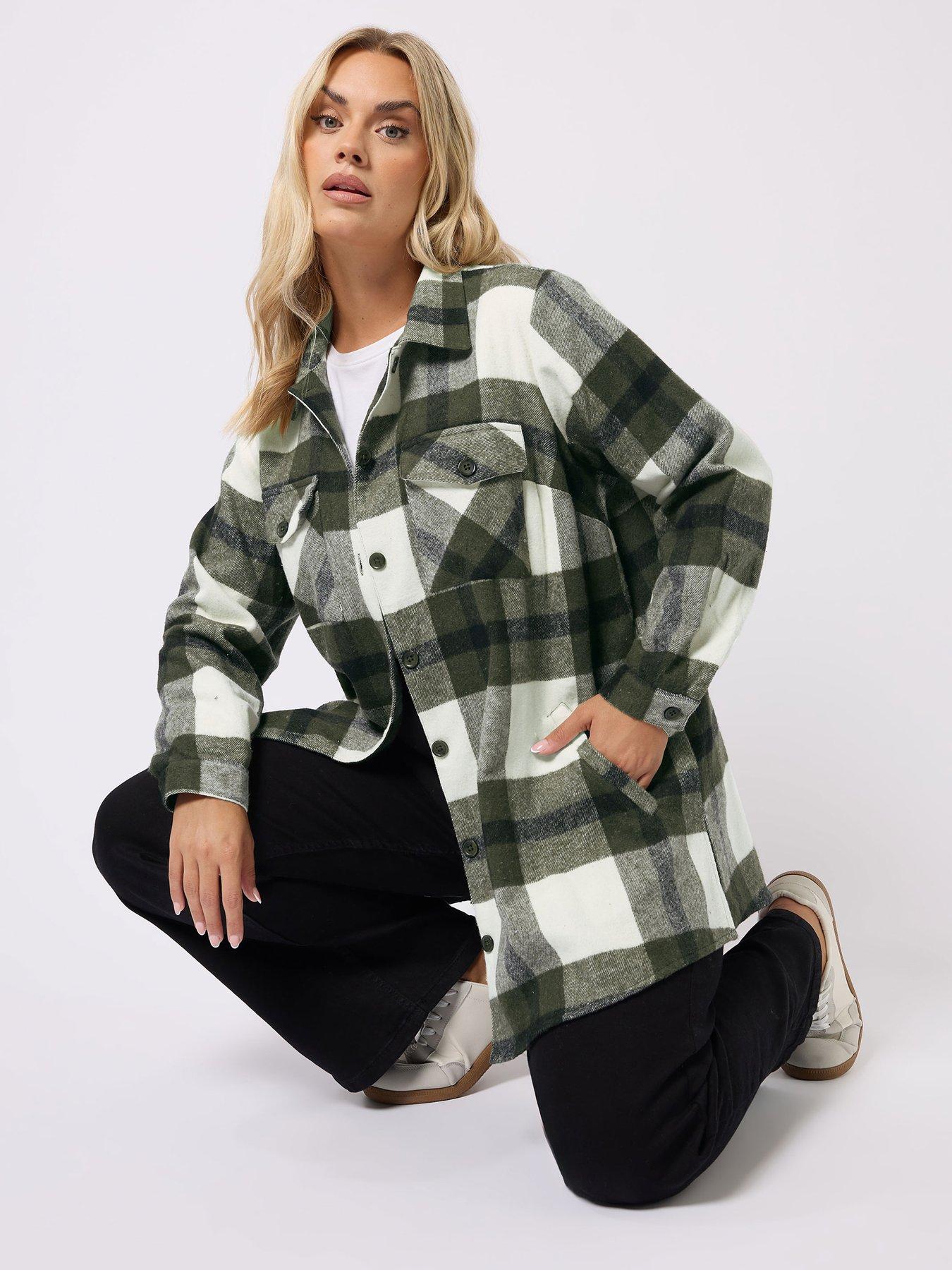 yours-curve-check-shacket-green