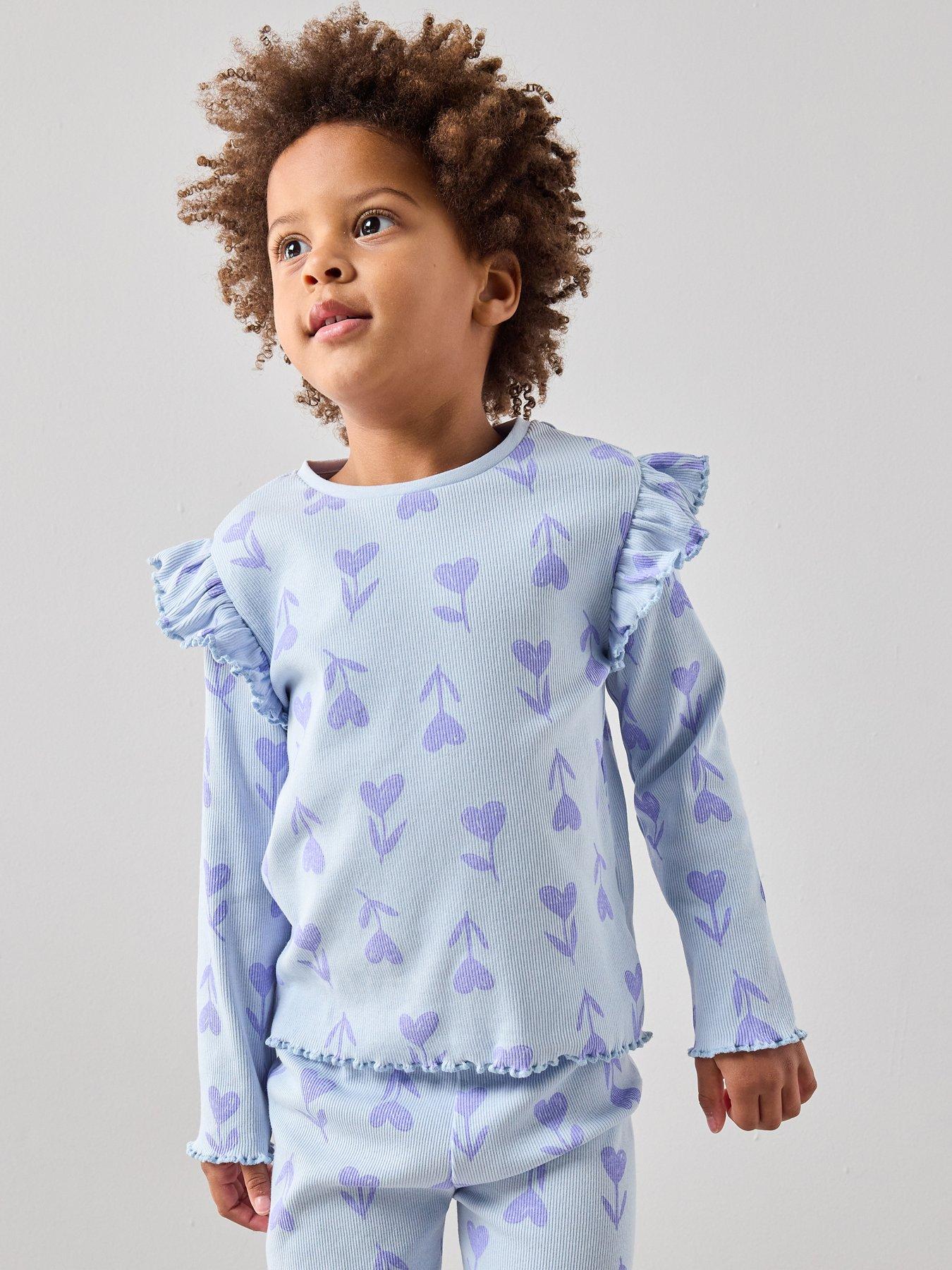 The Very Collection Girls Rib Jersey Tulip Print Pyjama Set - Purple