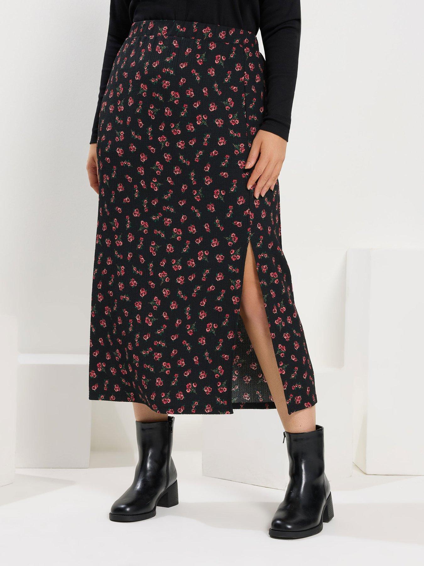 Yours Curve Textured Tube Skirt - Black