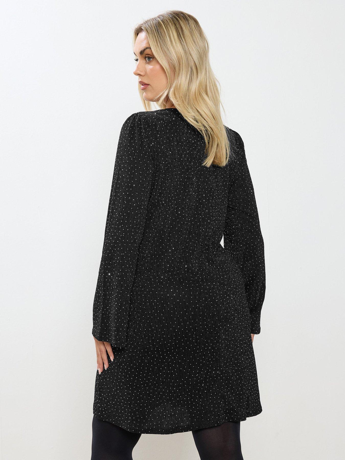 yours-curve-flute-sleeve-sparkle-swing-dress-blackstillFront