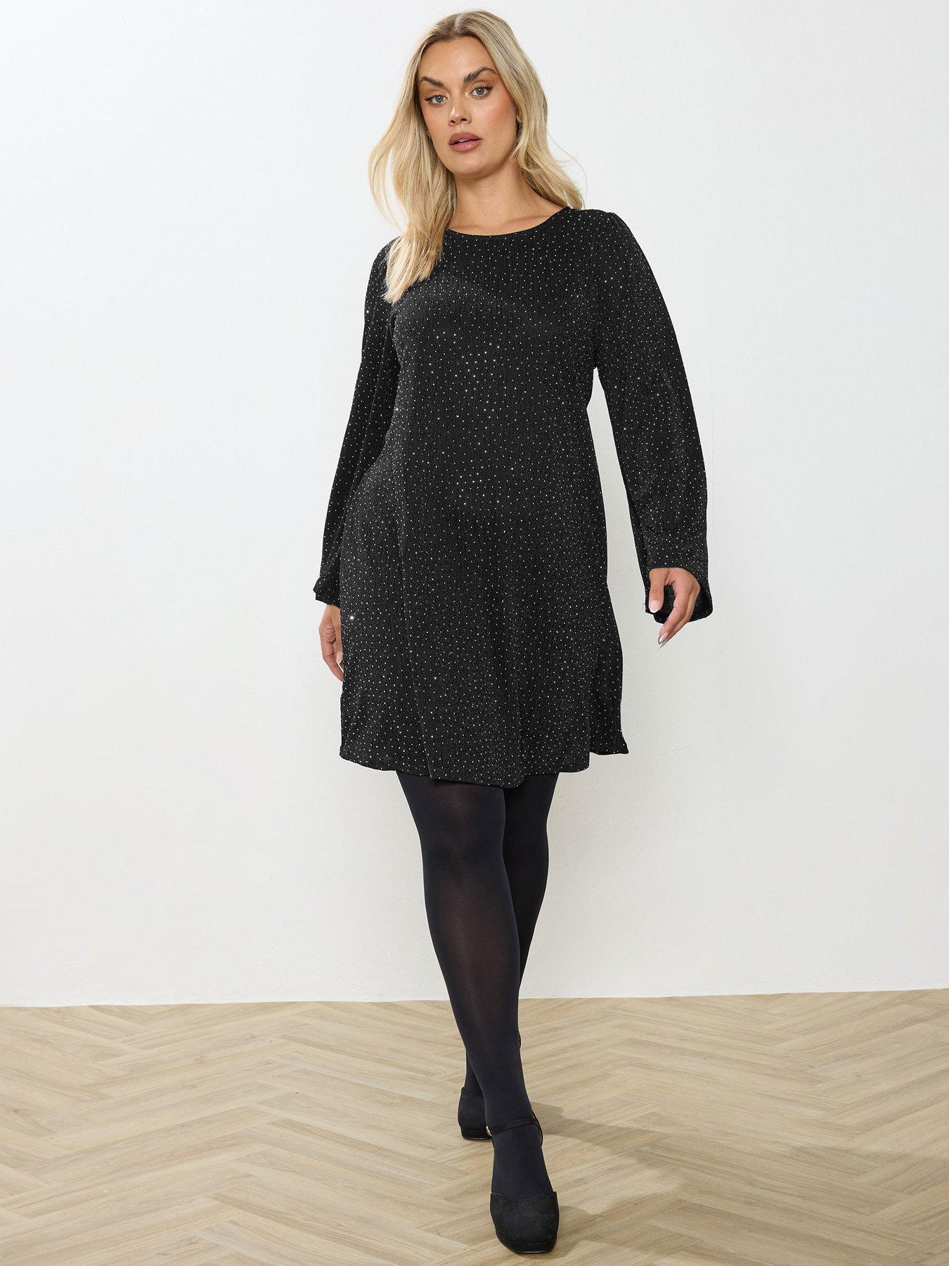 yours-curve-flute-sleeve-sparkle-swing-dress-blackback