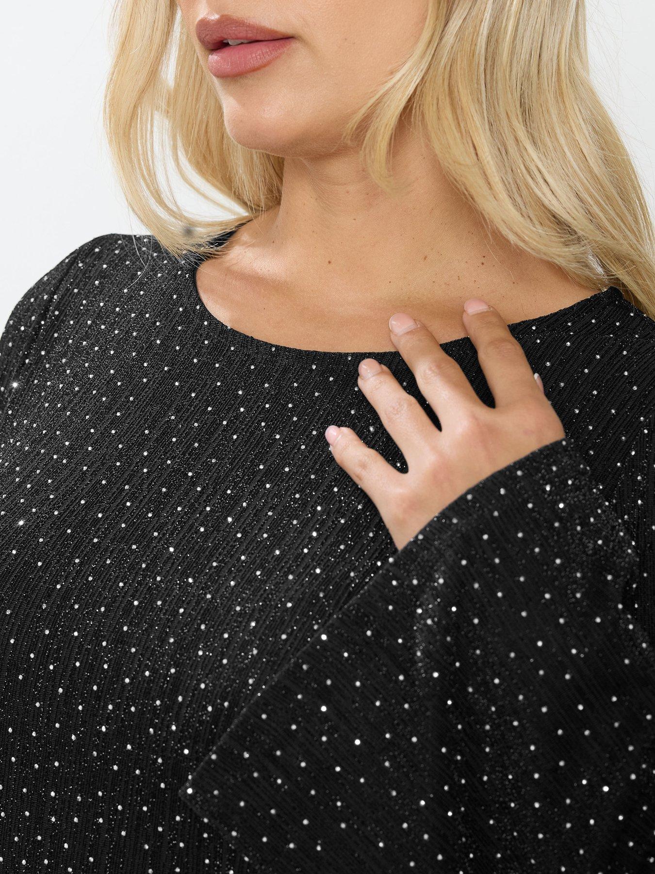 yours-curve-flute-sleeve-sparkle-swing-dress-blackoutfit