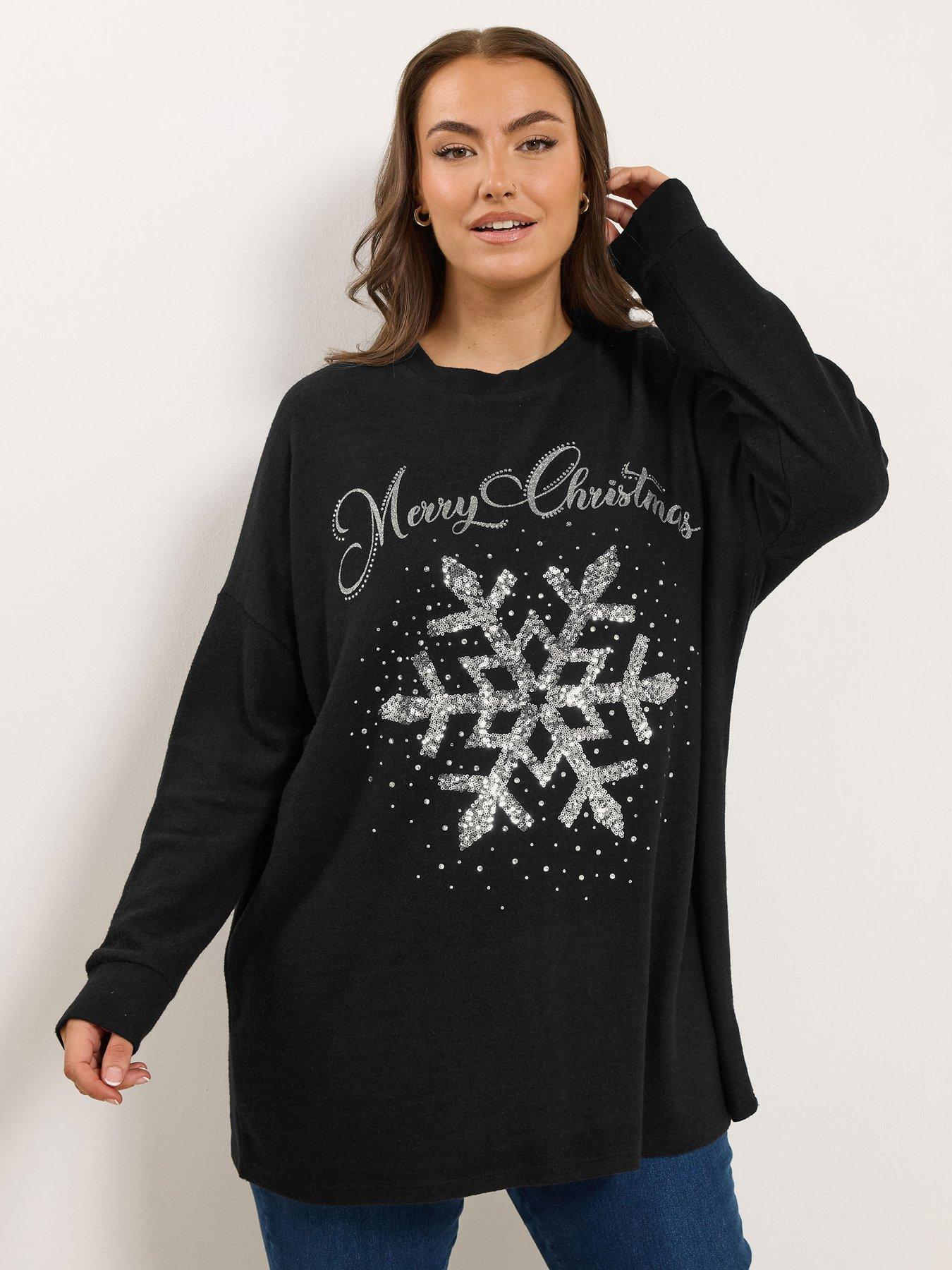 Yours Curve Sequin Snowflake Jumper - Black