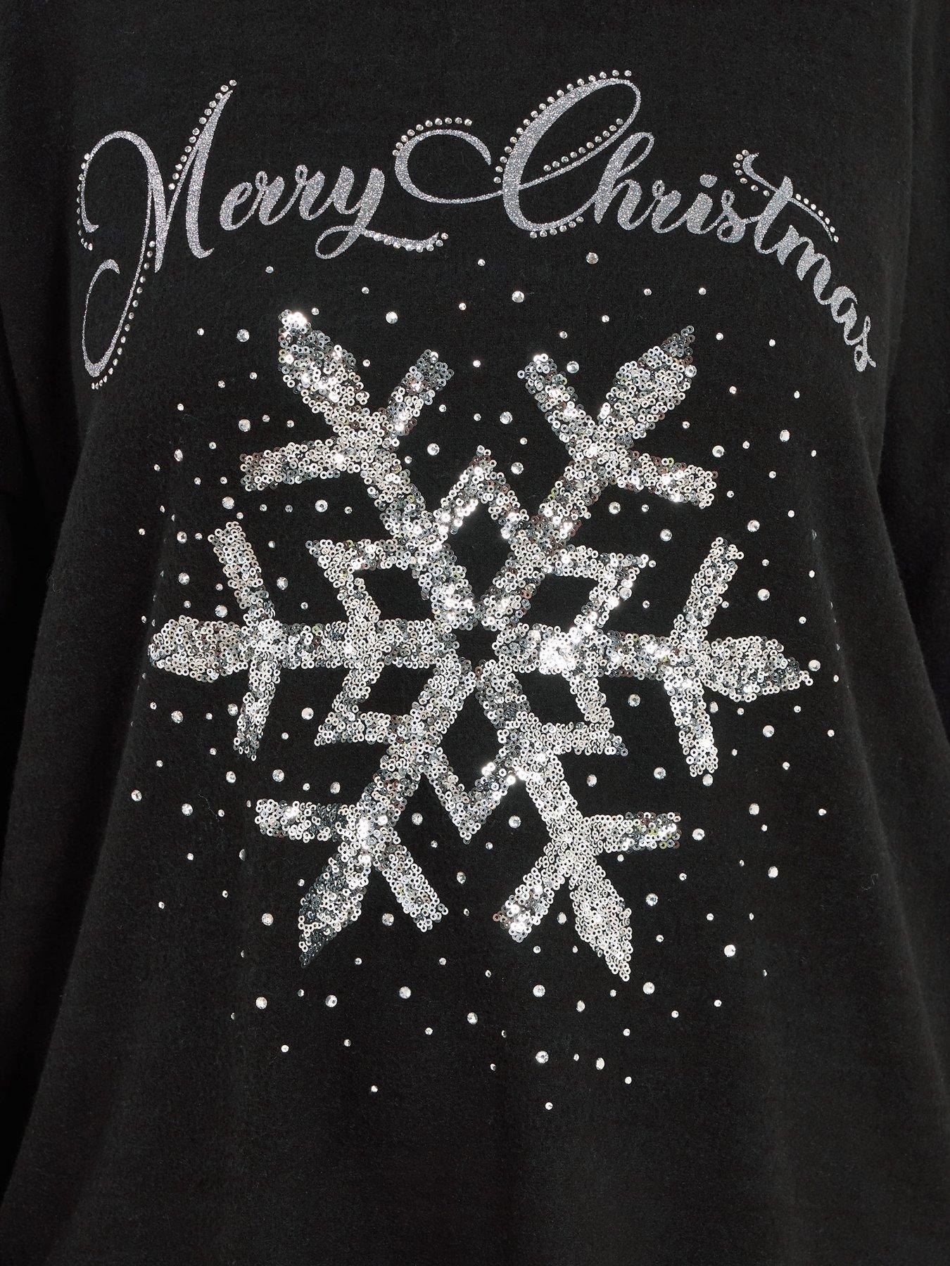 Image 4 of 4 of Yours Curve Sequin Snowflake Jumper - Black