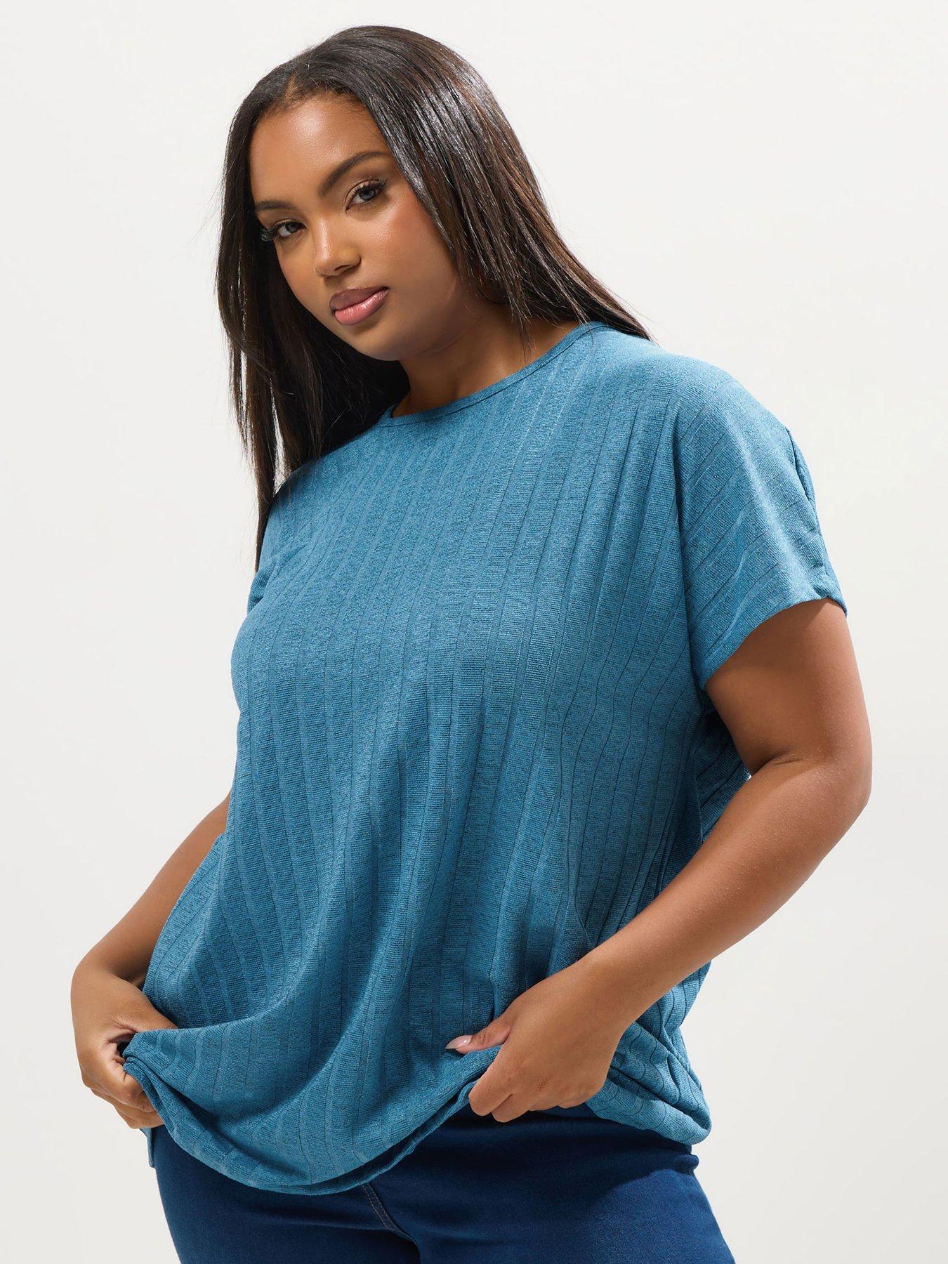 Image 1 of 4 of Yours Curve Drop Shoulder Swing Top - Blue